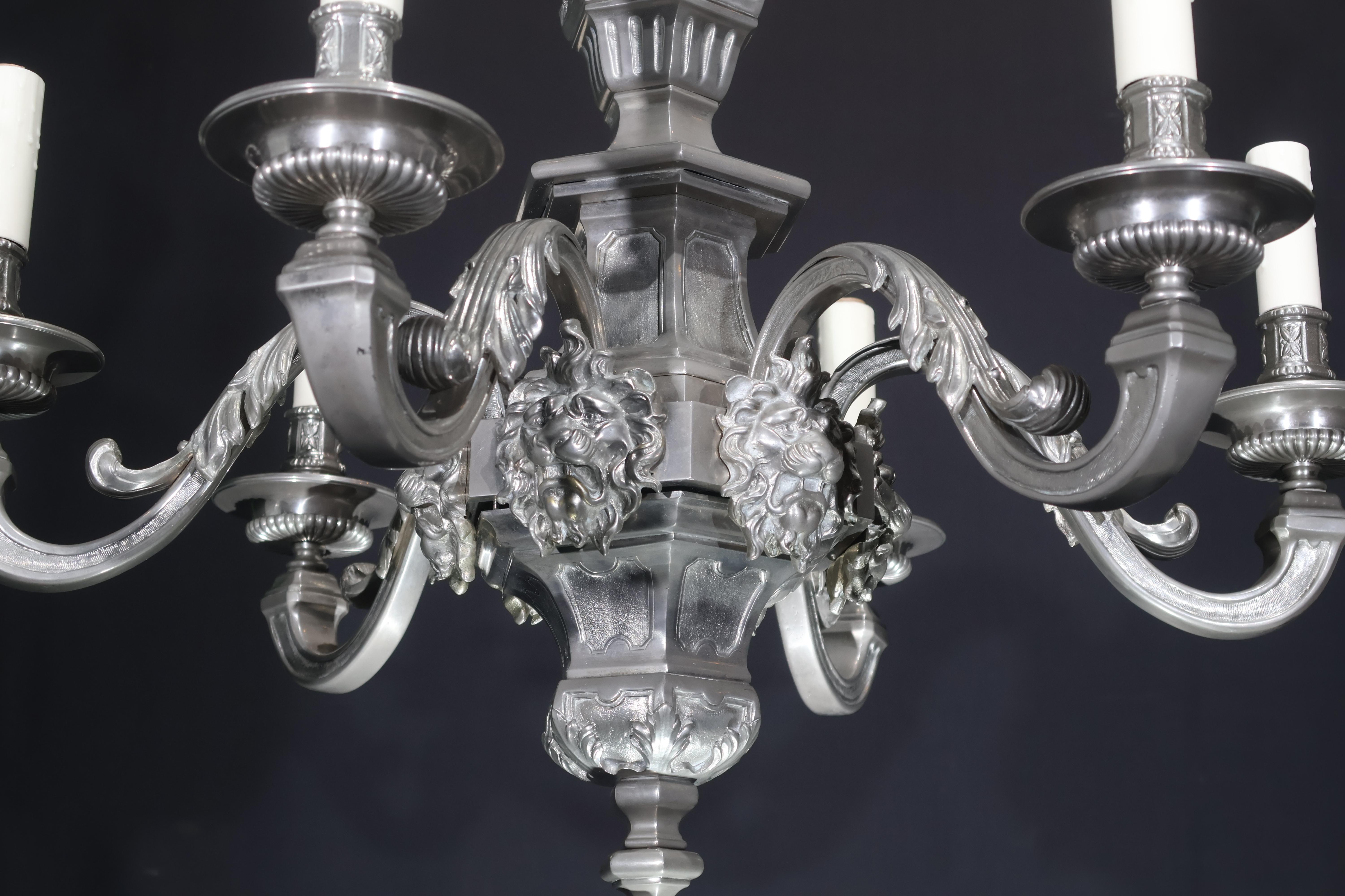 Silver Over Bronze 6 Light Chandelier For Sale 4