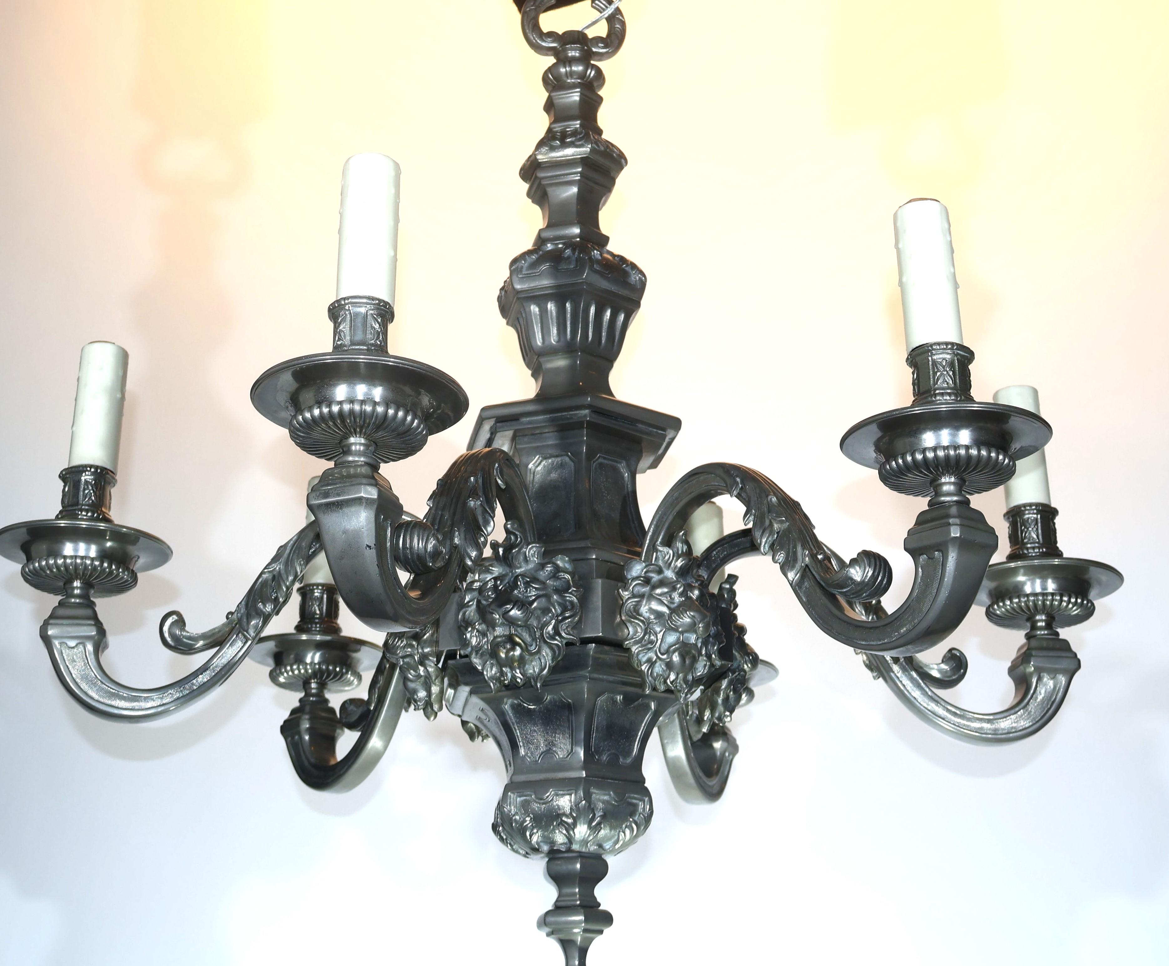 Silver Over Bronze 6 Light Chandelier In Good Condition For Sale In Atlanta, GA