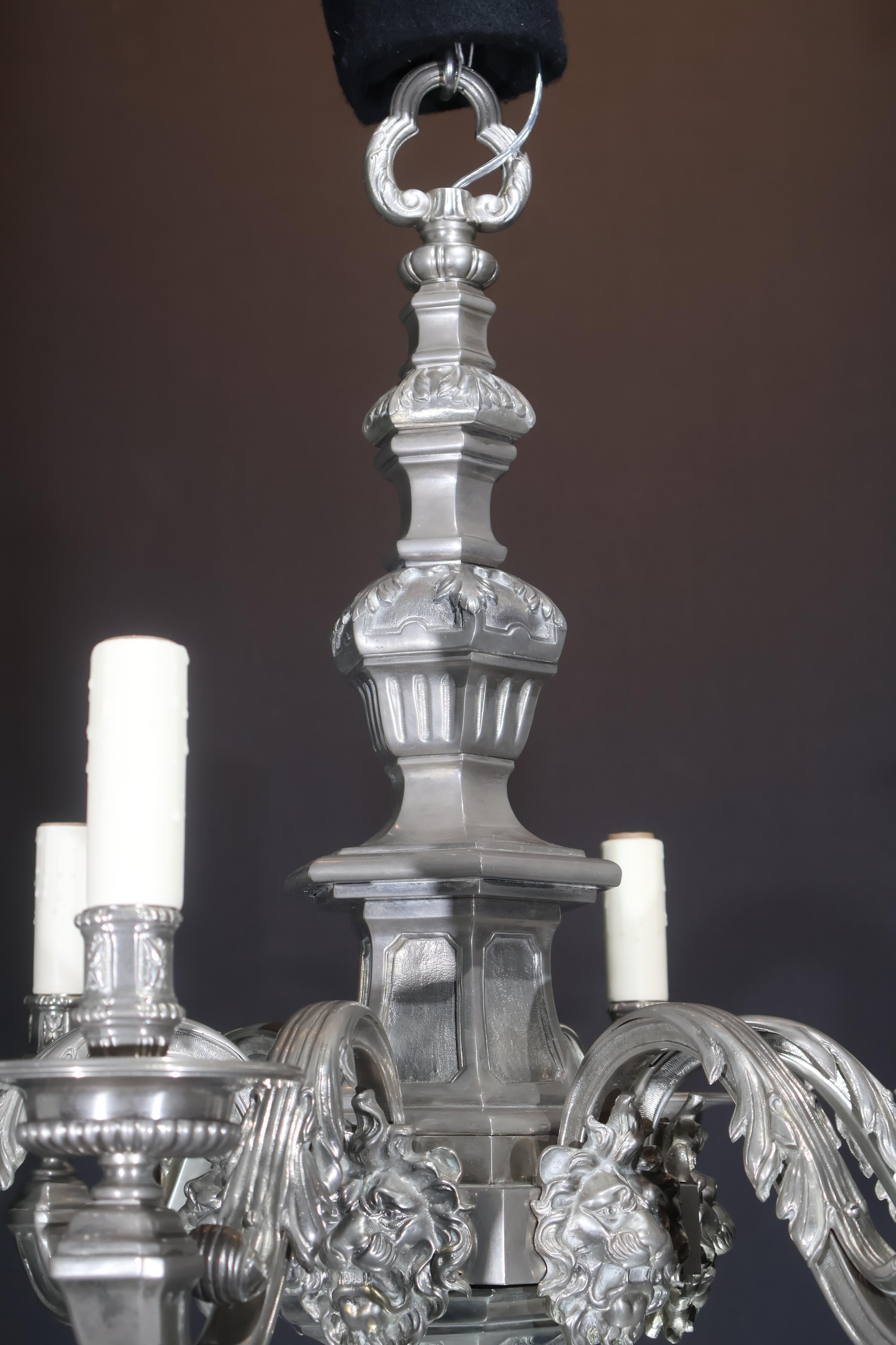 Silver Over Bronze 6 Light Chandelier For Sale 1