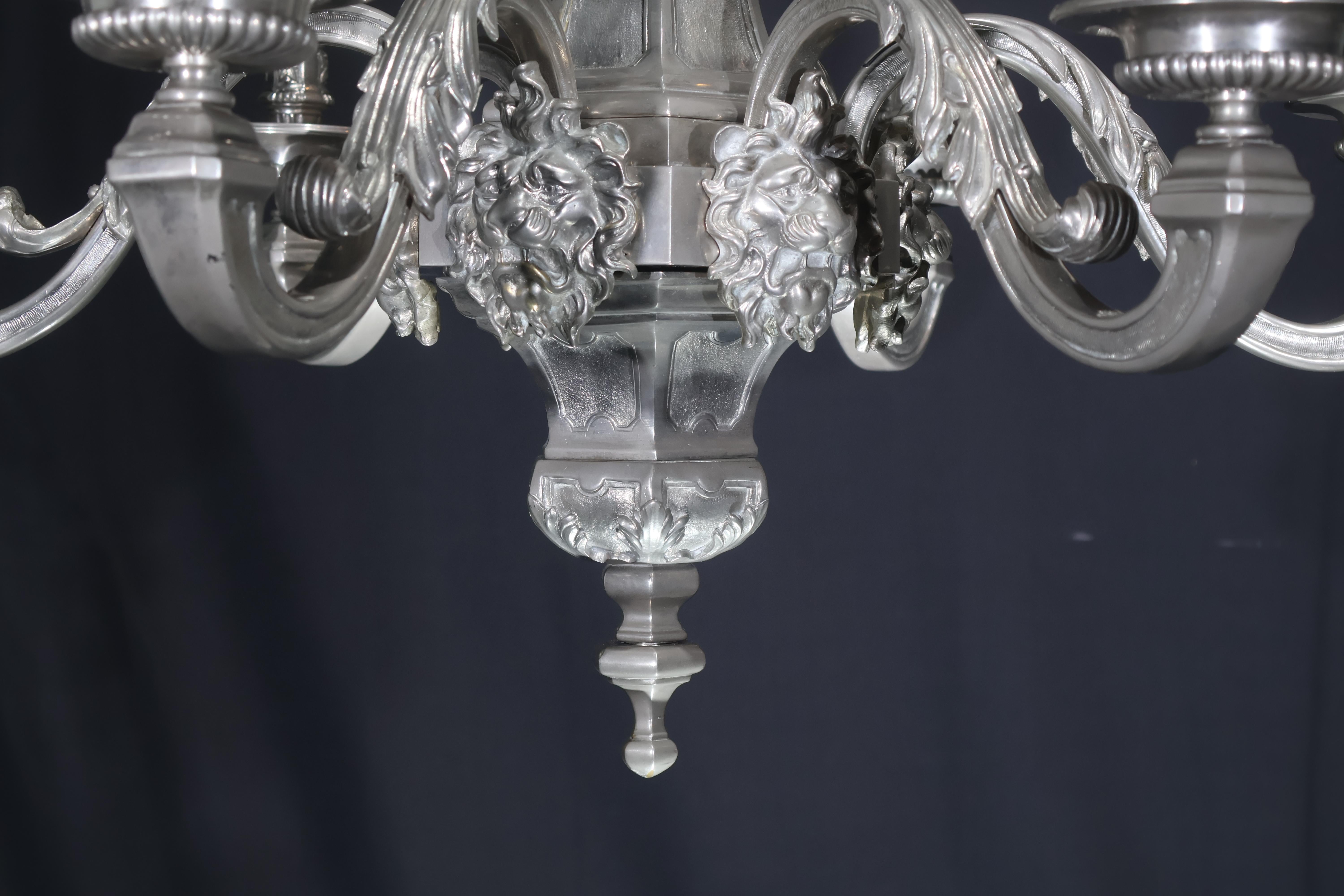 Silver Over Bronze 6 Light Chandelier For Sale 2