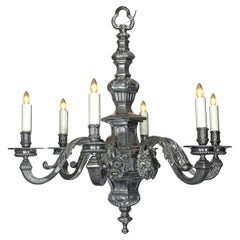 Lustre à 6 éclairages argenté sur bronze