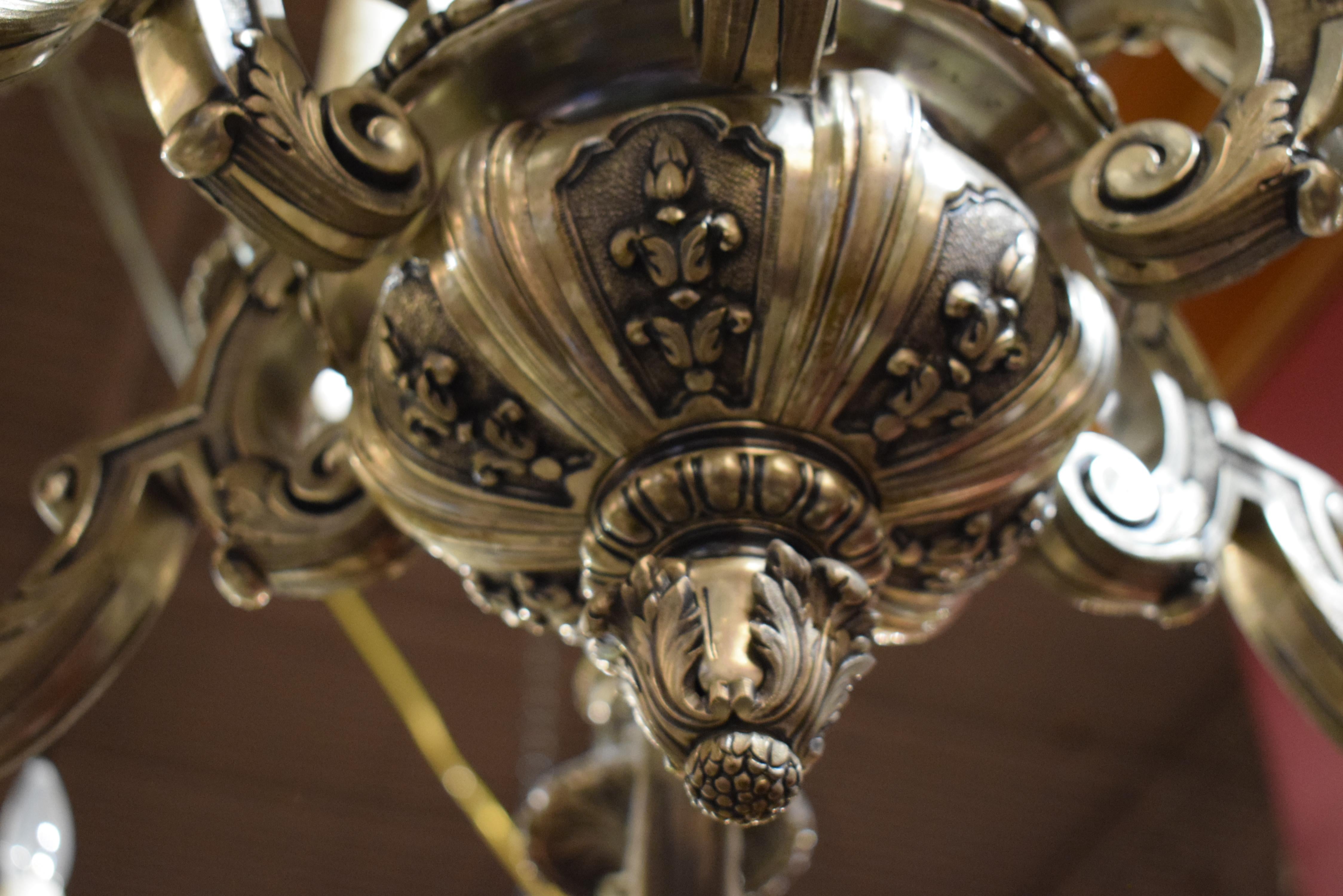 French Silver over Bronze Chandelier For Sale