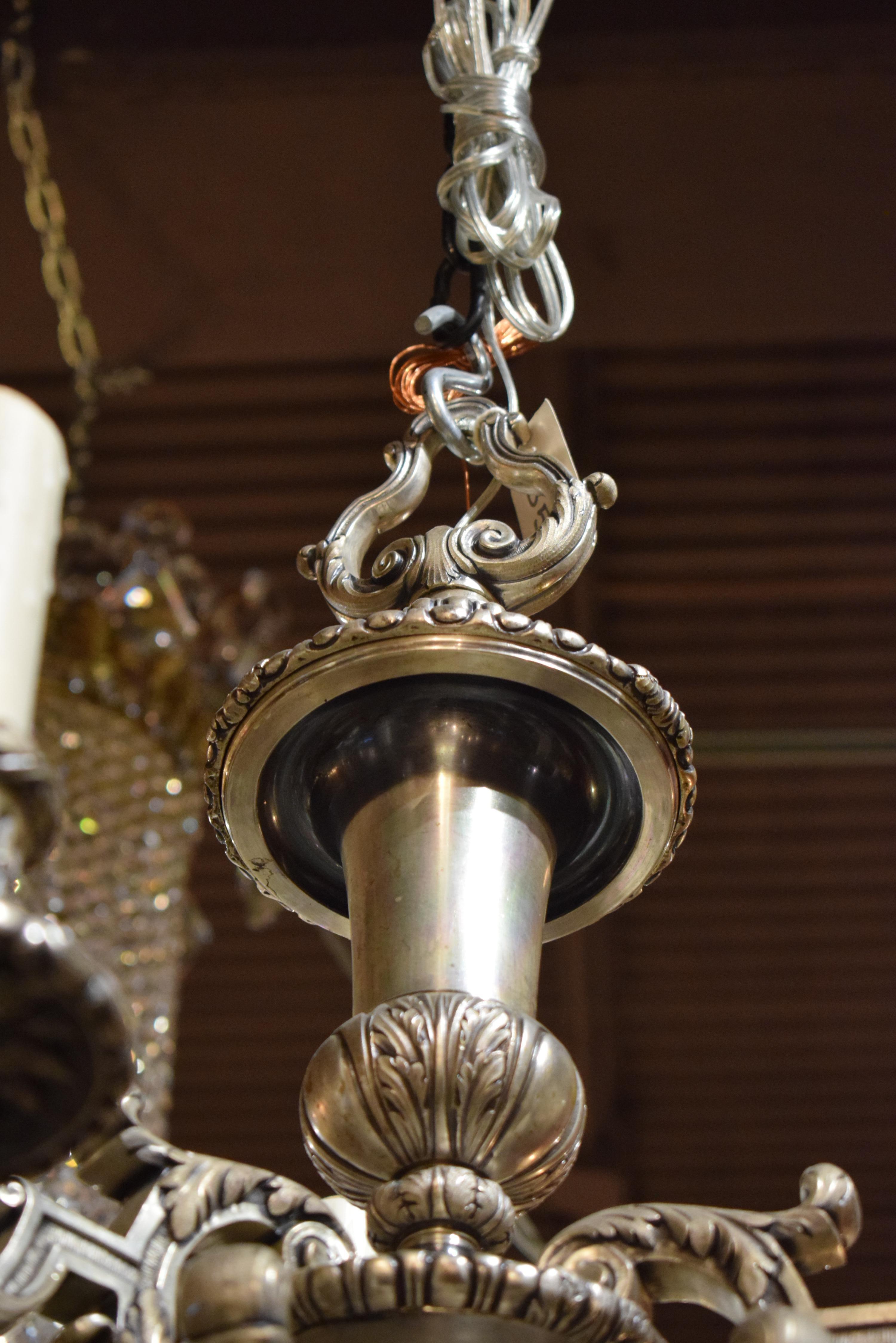 Silver over Bronze Chandelier In Good Condition For Sale In Atlanta, GA