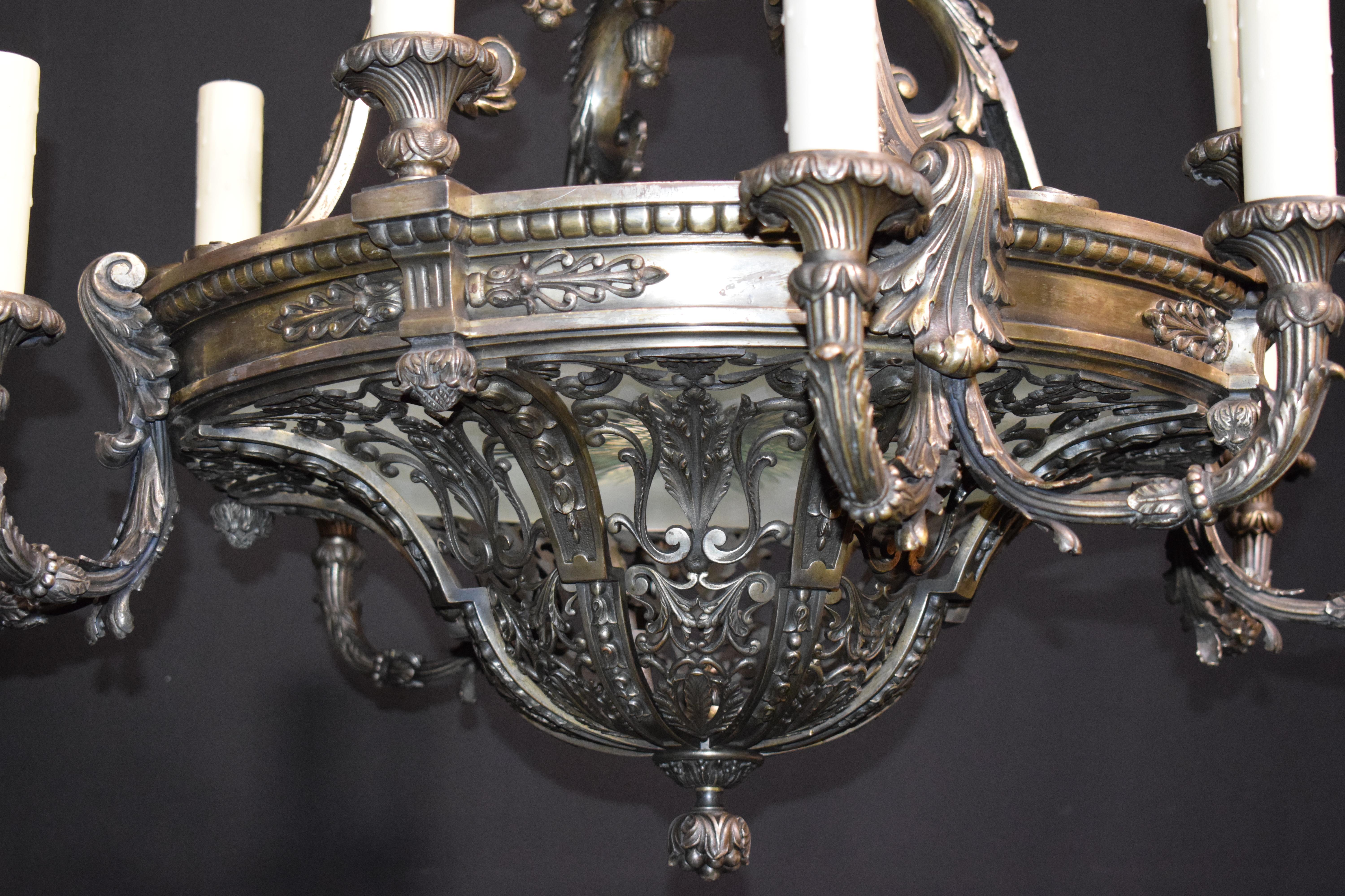 Silver over Bronze Neoclassical Chandelier For Sale 4