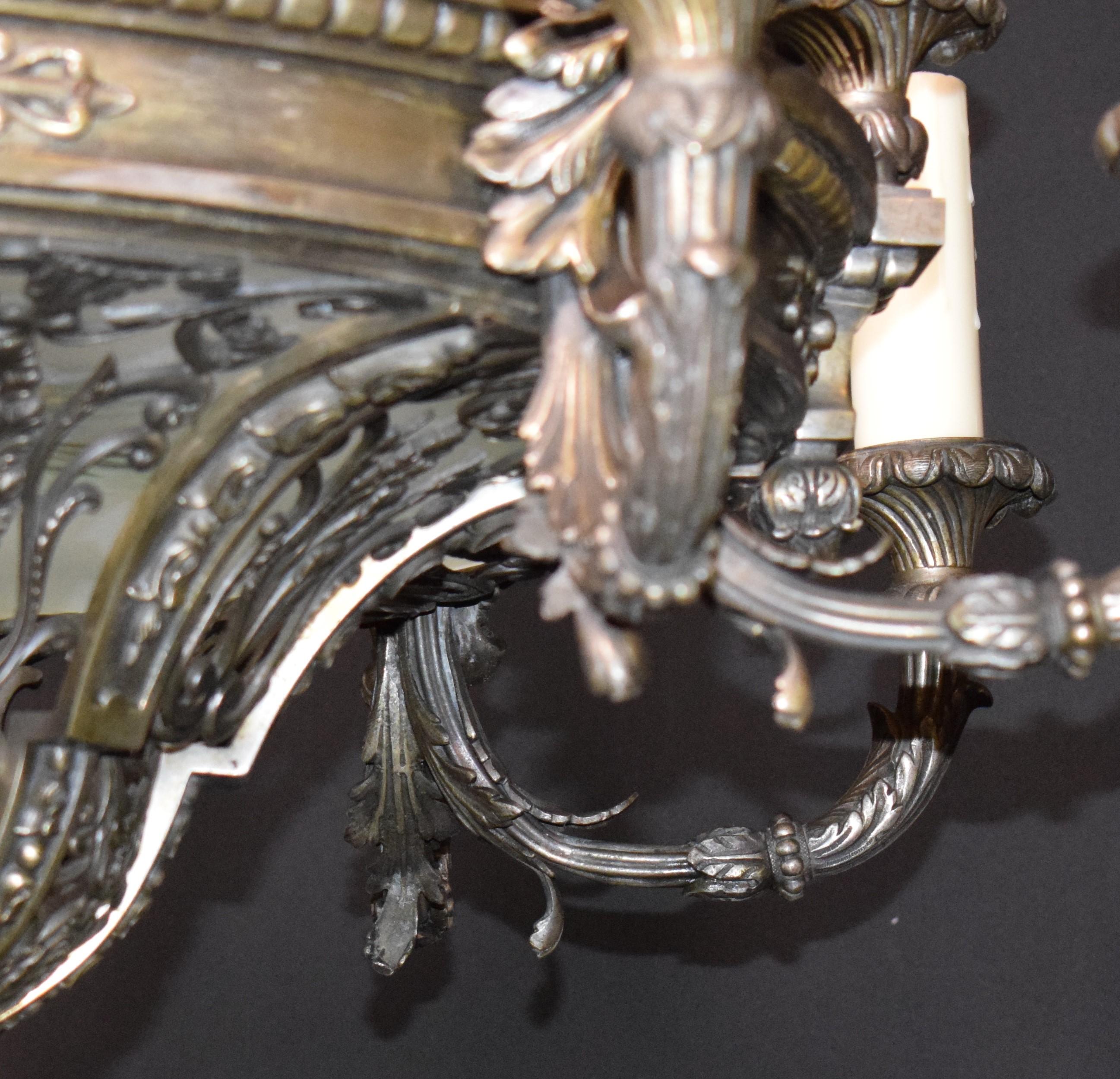 French Silver over Bronze Neoclassical Chandelier For Sale