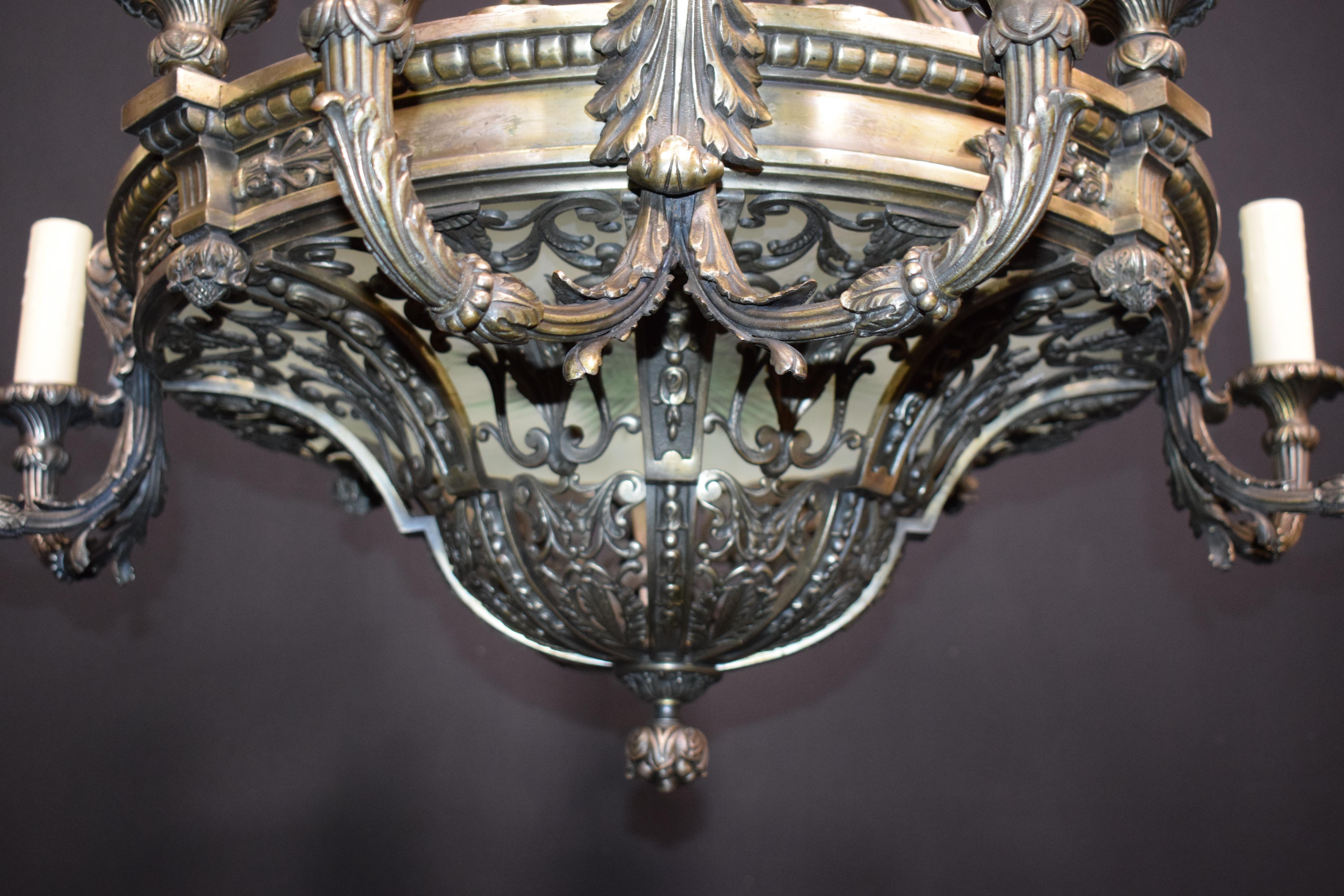Silver over Bronze Neoclassical Chandelier In Good Condition For Sale In Atlanta, GA