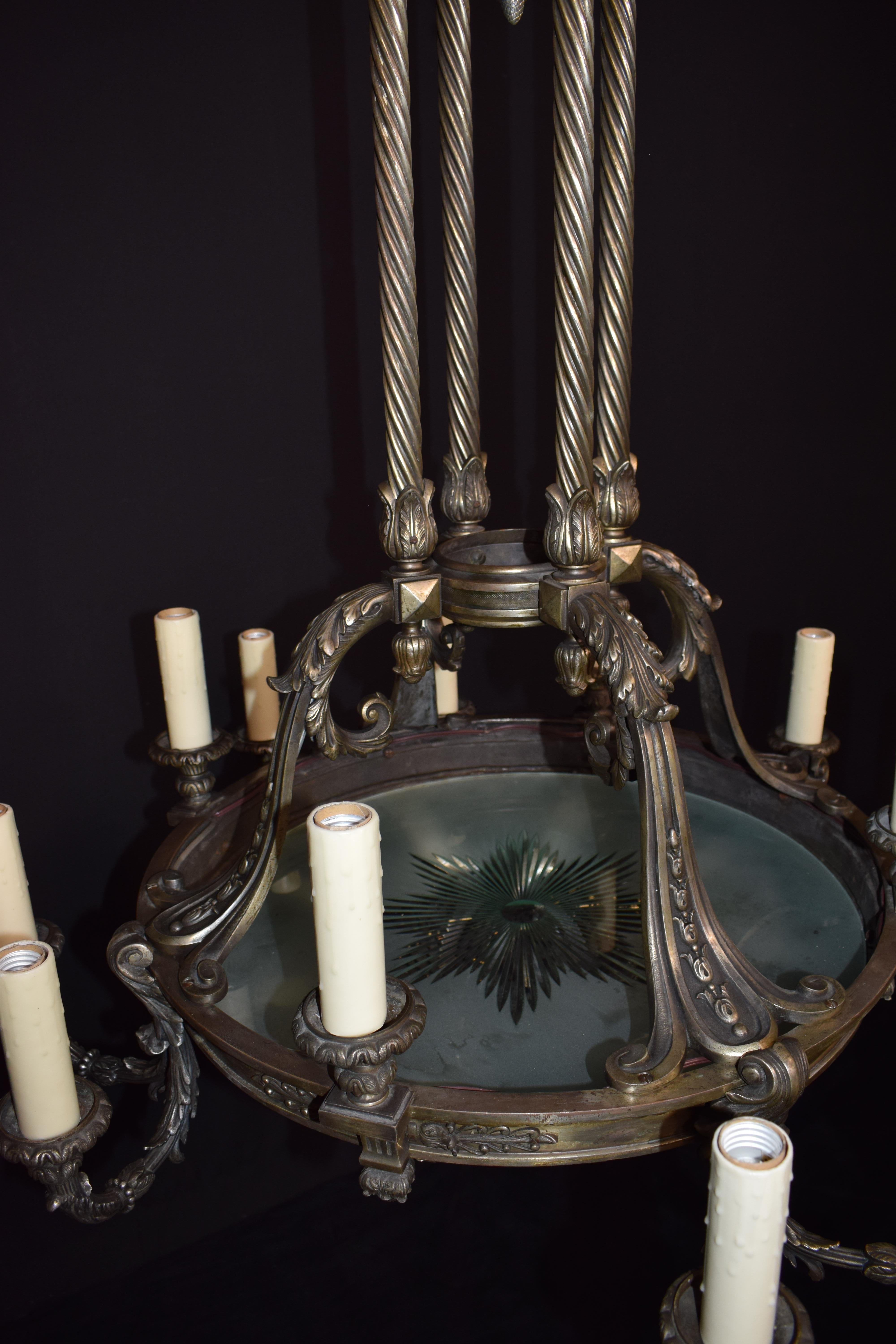 20th Century Silver over Bronze Neoclassical Chandelier For Sale