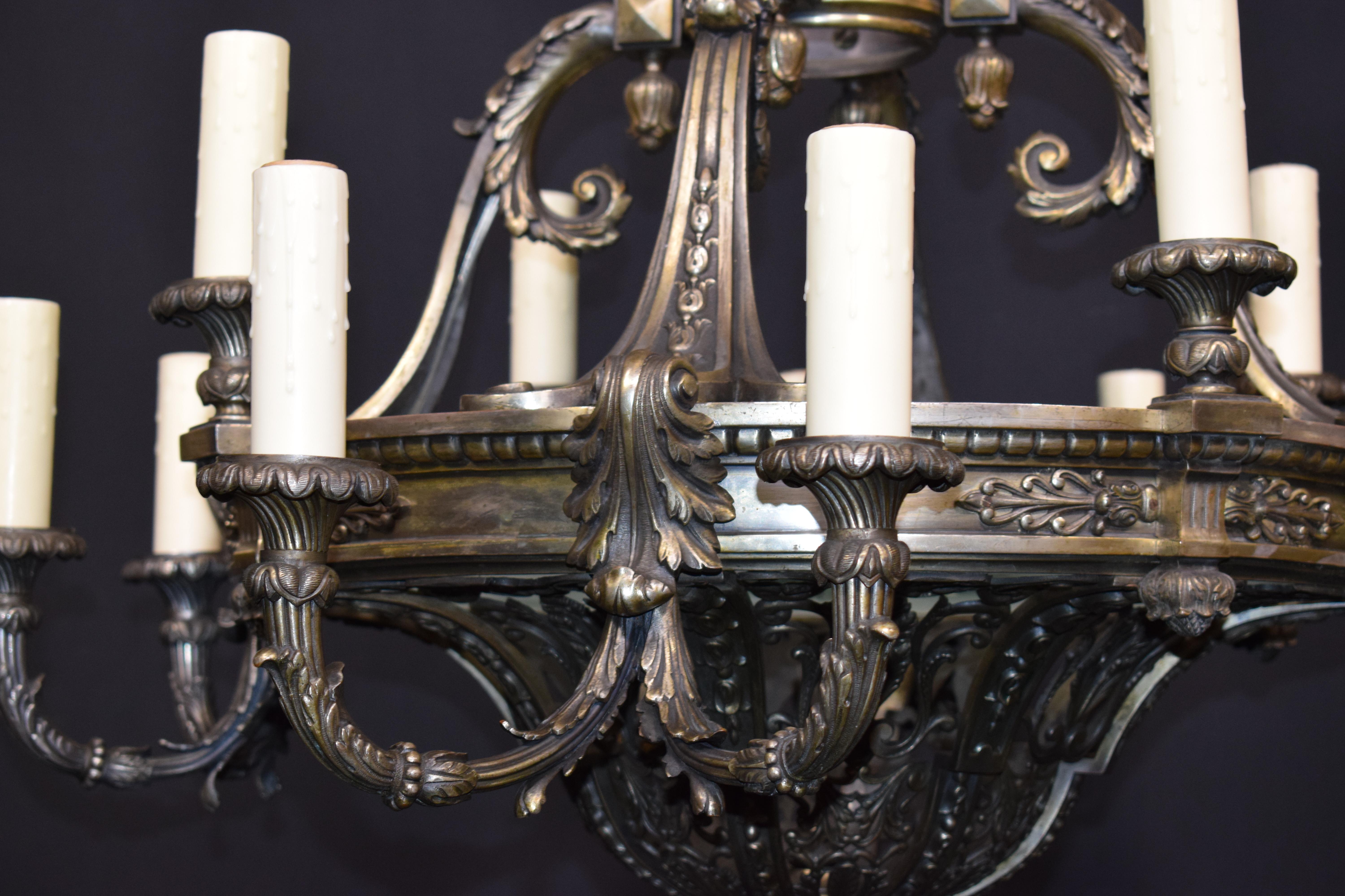 Silver over Bronze Neoclassical Chandelier For Sale 1