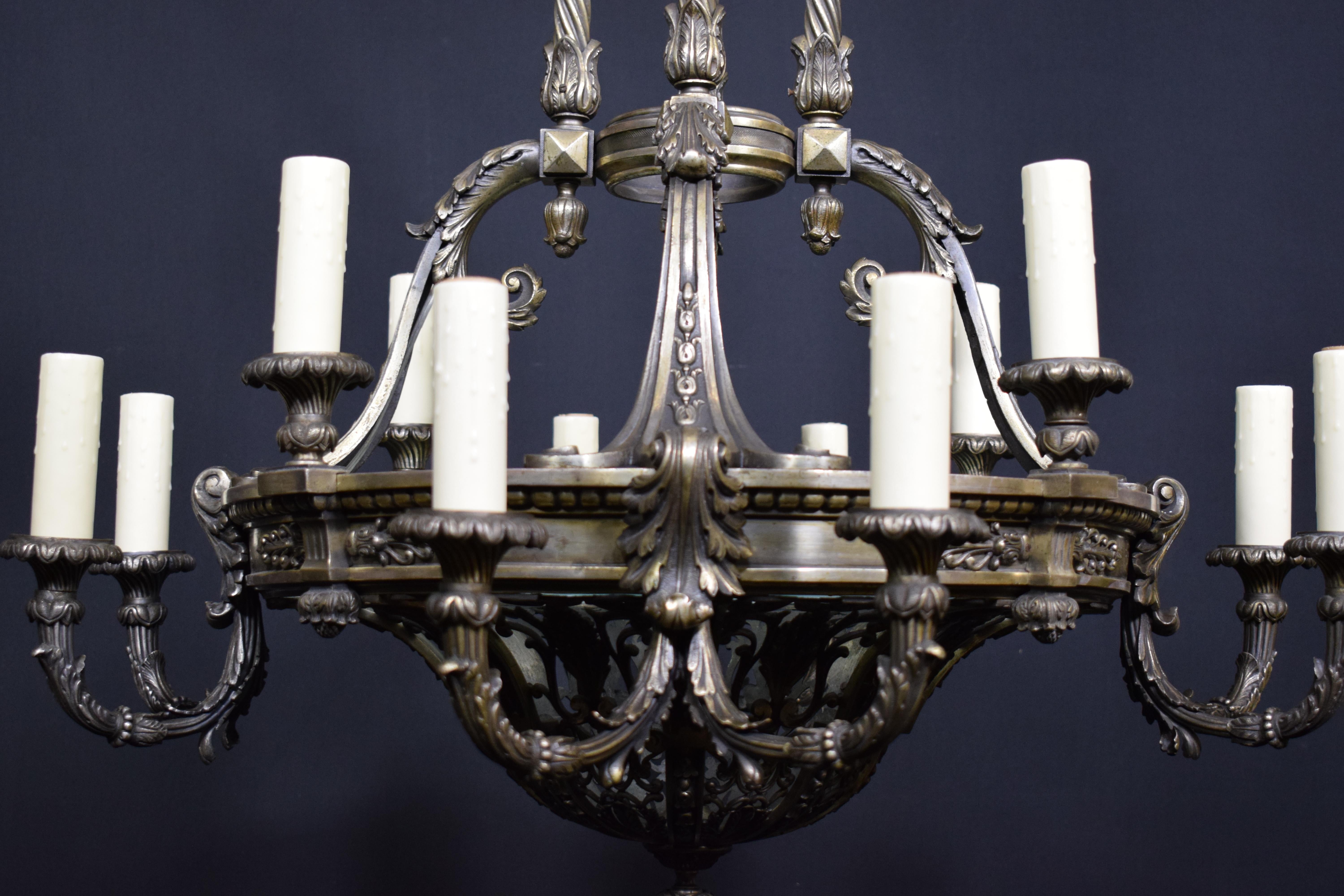 Silver over Bronze Neoclassical Chandelier For Sale 2