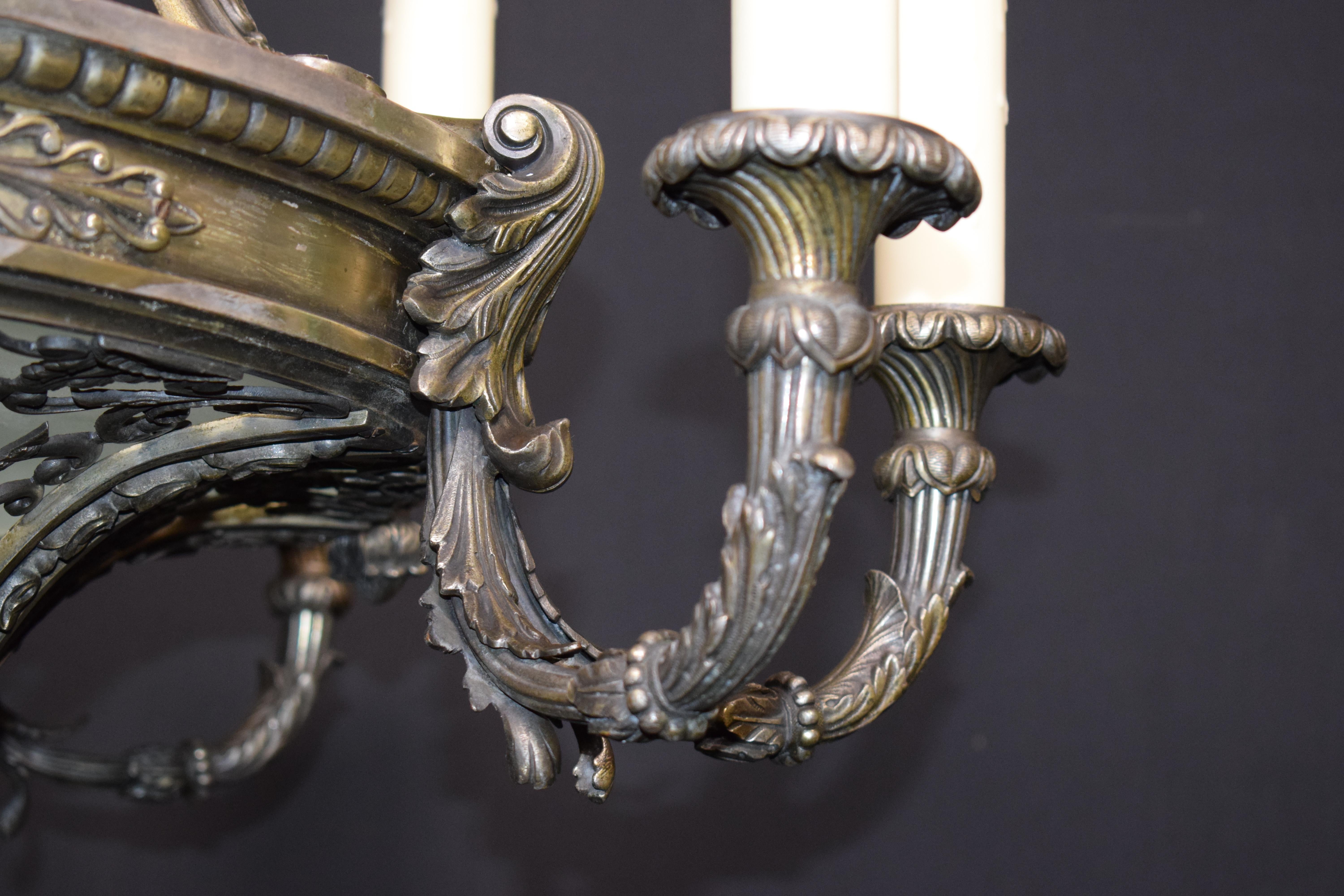 Silver over Bronze Neoclassical Chandelier For Sale 3