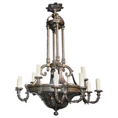 Antique Silver over Bronze Neoclassical Chandelier