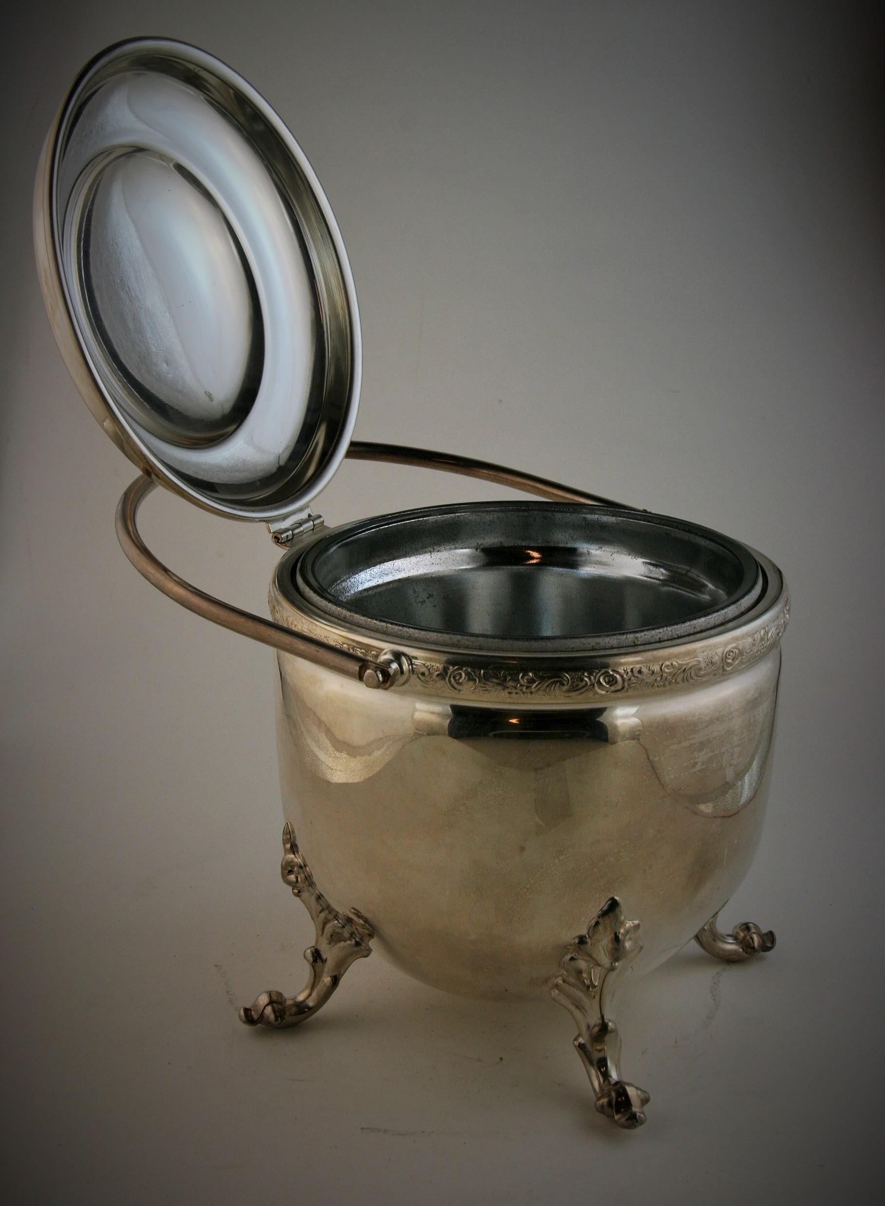 silver ice bucket with lid