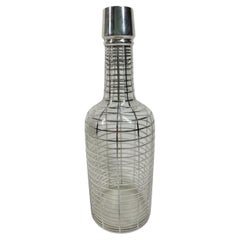 Silver Overlay Art Deco Back Bar Bottle w/Grid Pattern and Monogram Plaque "L"