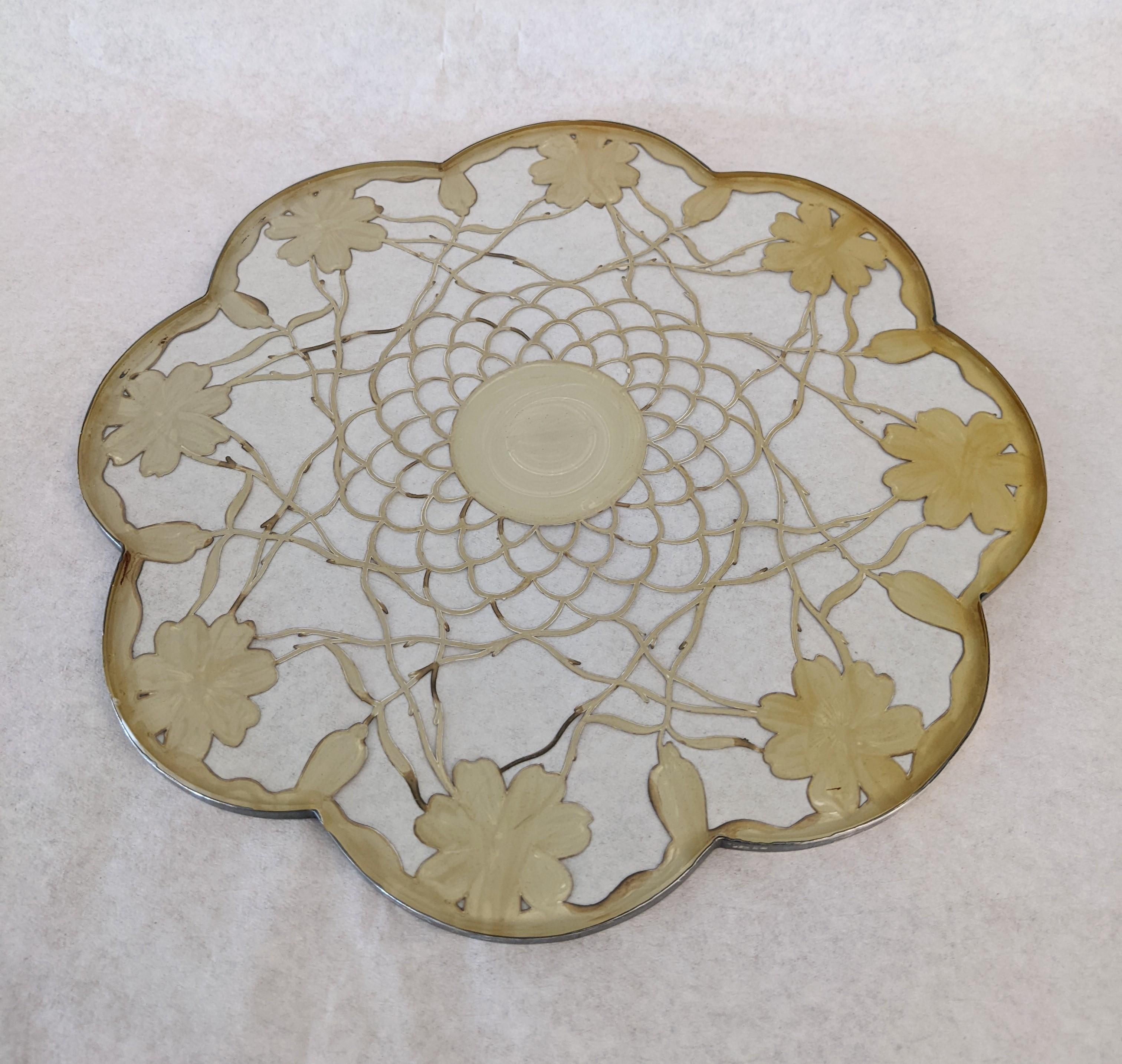 Sterling Silver Silver Overlay Art Nouveau Trivet For Sale