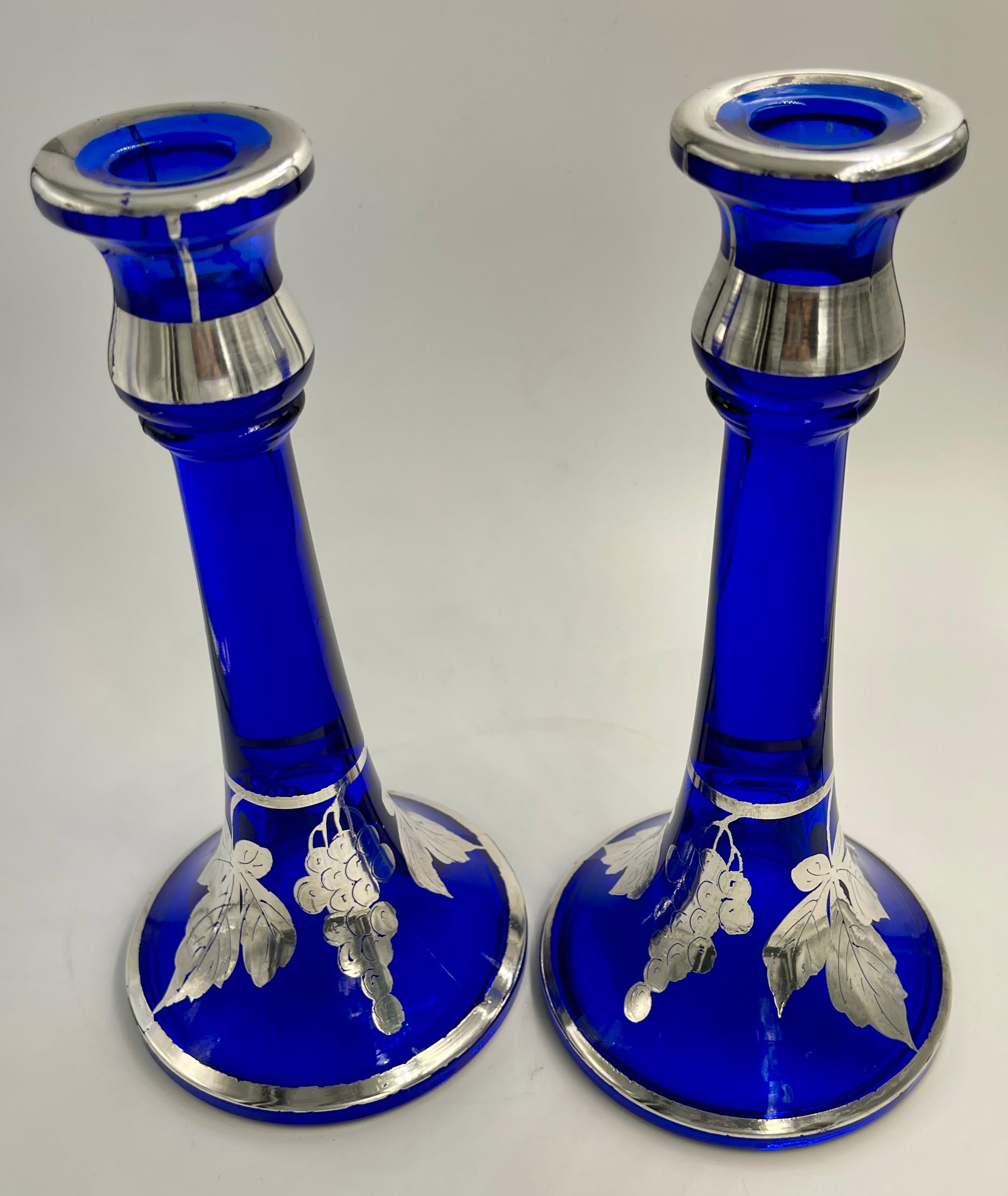 blue candlestick holders
