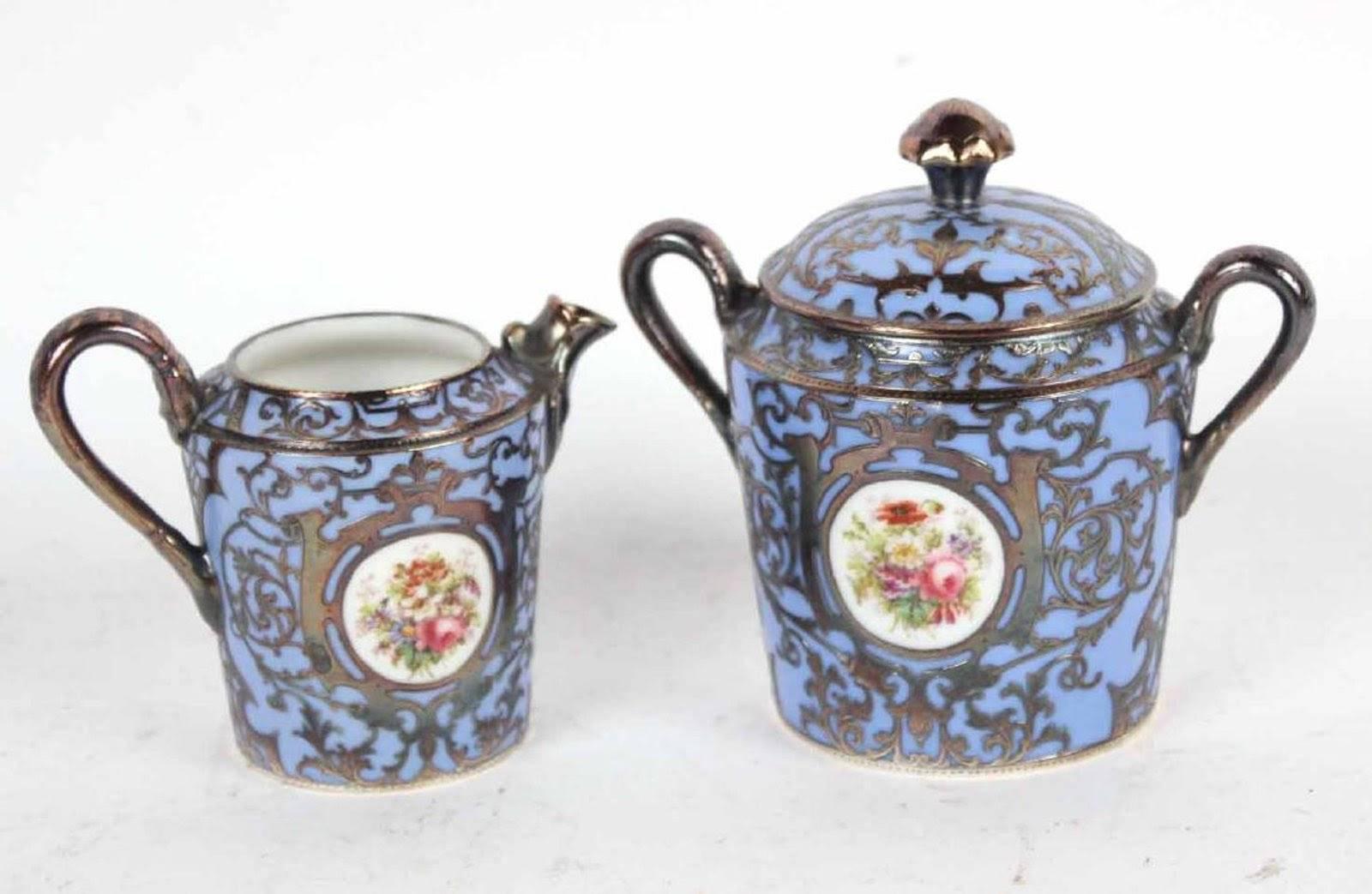 Antique Austrian Silver overlay  Porcelain Demitasse Coffee Service 2