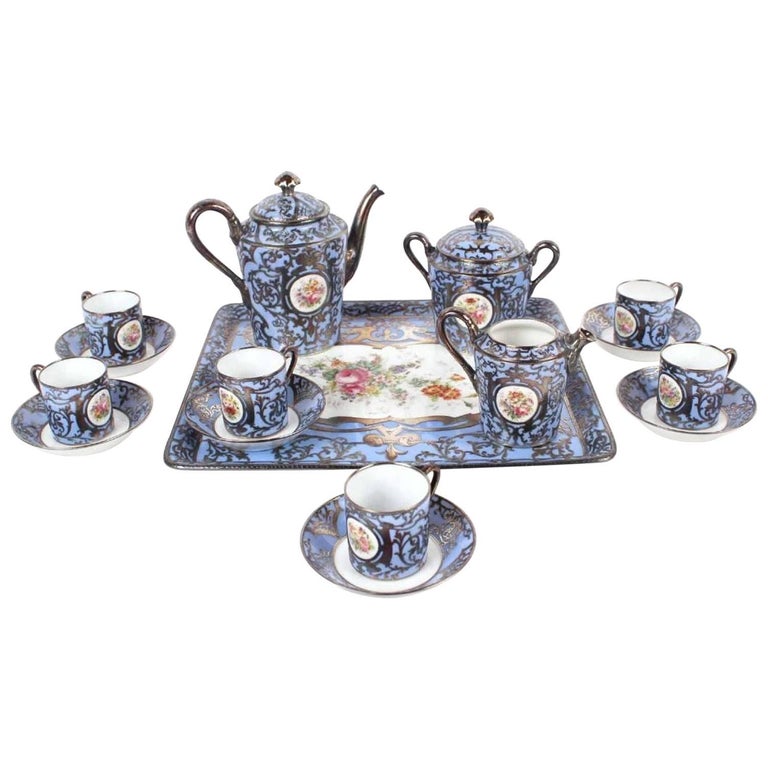 Antique Austrian Silver overlay Porcelain Demitasse Coffee Service at 1stDibs