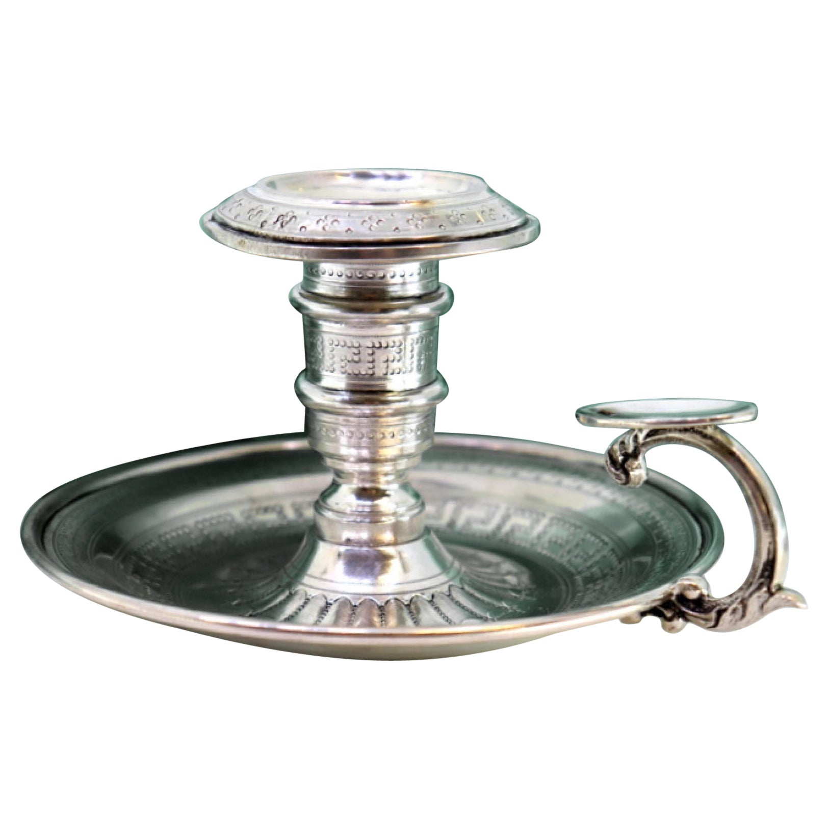 Silver paddle with guilloche reliefs and applications on the handle For Sale