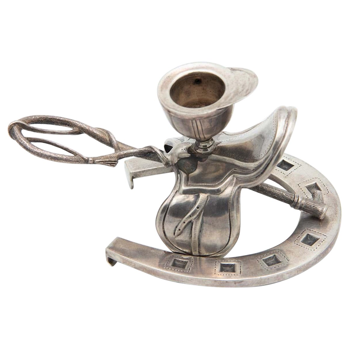 Paleta de plata con herradura, clavija y silla de montar en venta