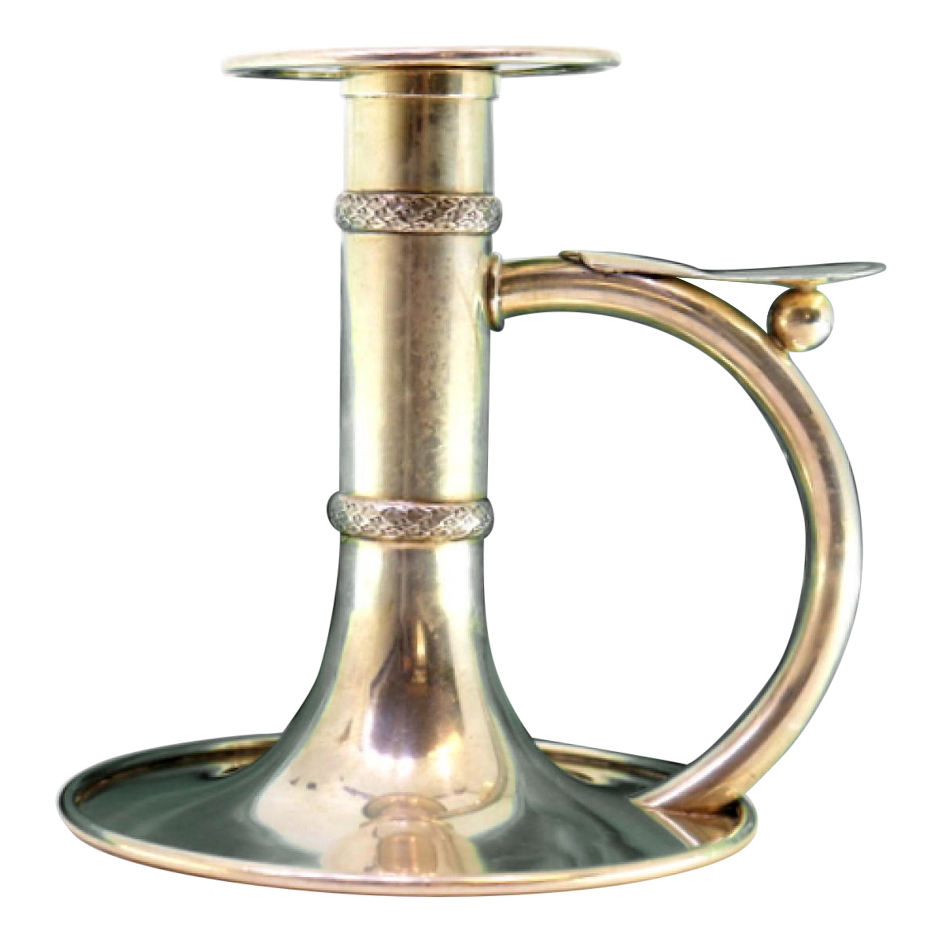 Silver paddle with two raised strips, smooth handle and circular base For Sale