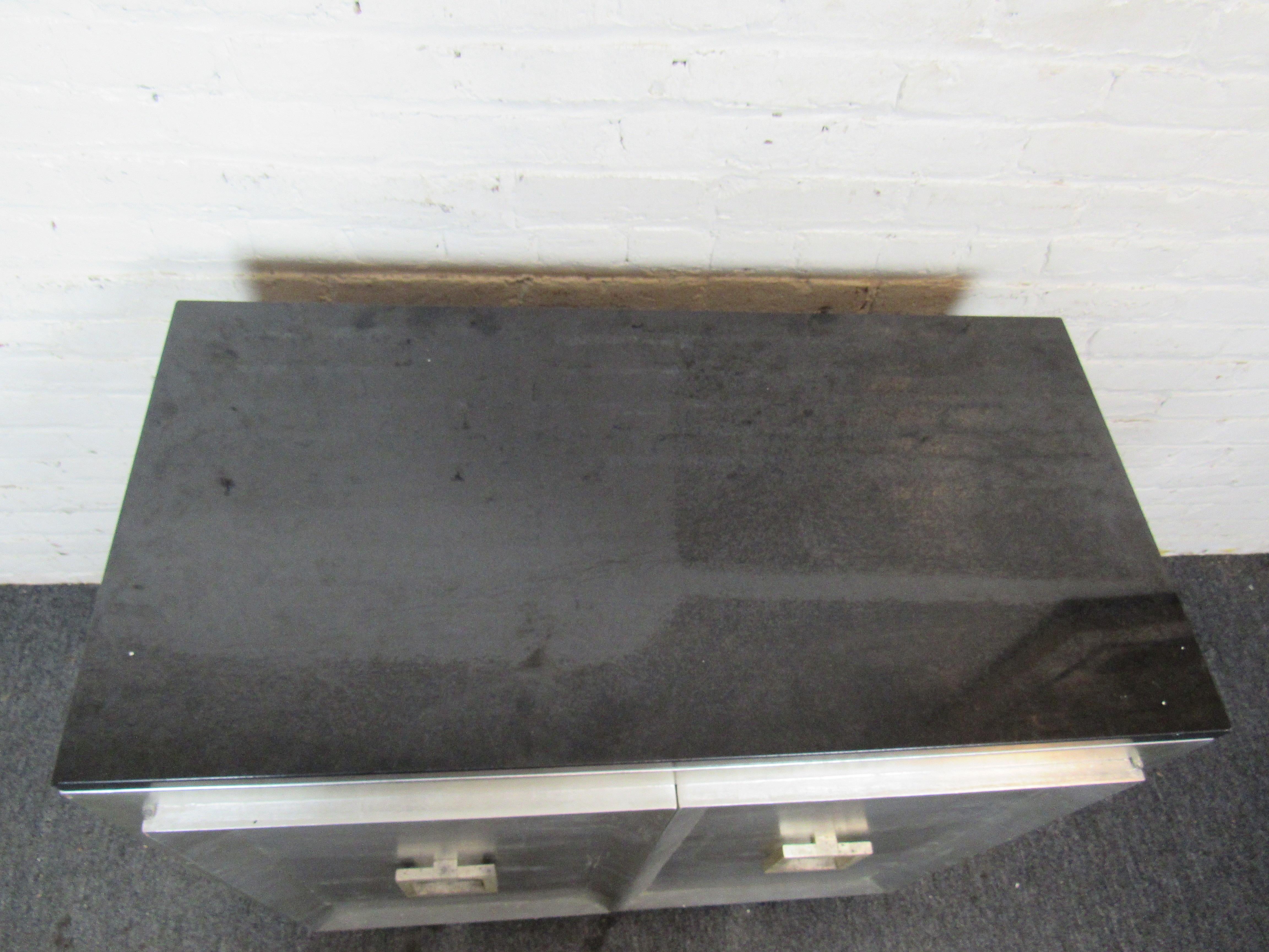 Mid-Century Modern Silver Painted Cabinet w/ Marble For Sale