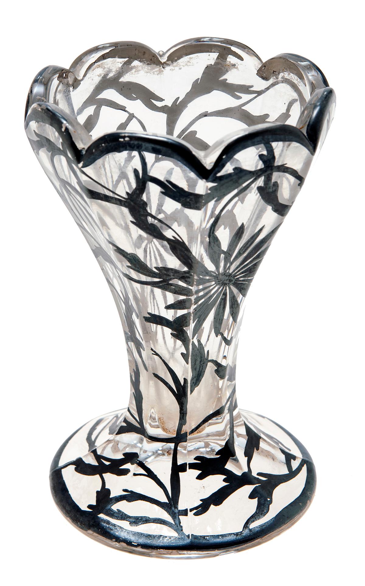 Vaso de cristal pintado de plata para helados/Conservador de pinceles Moderno de mediados de siglo en venta