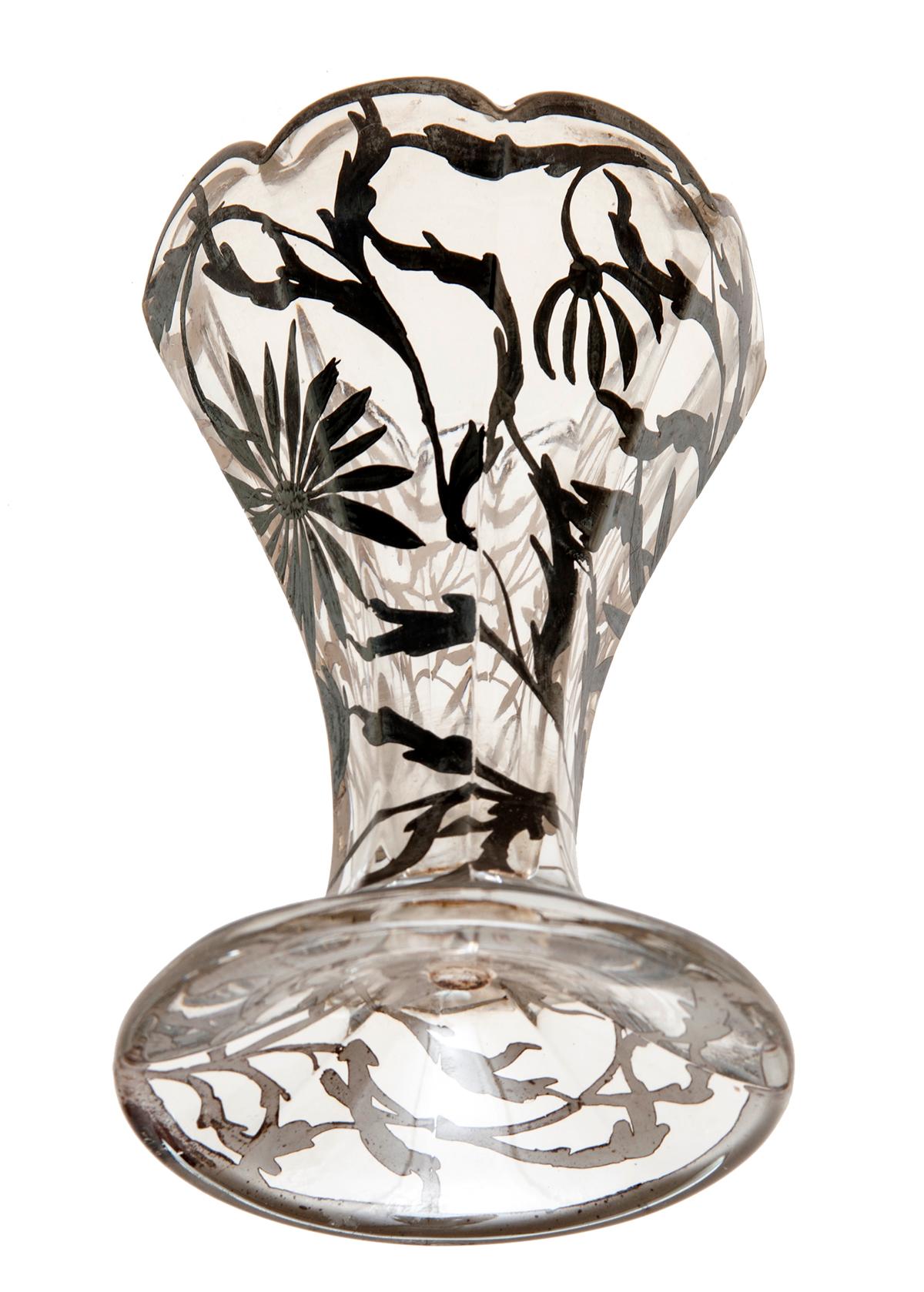 Vaso de cristal pintado de plata para helados/Conservador de pinceles siglo XX en venta