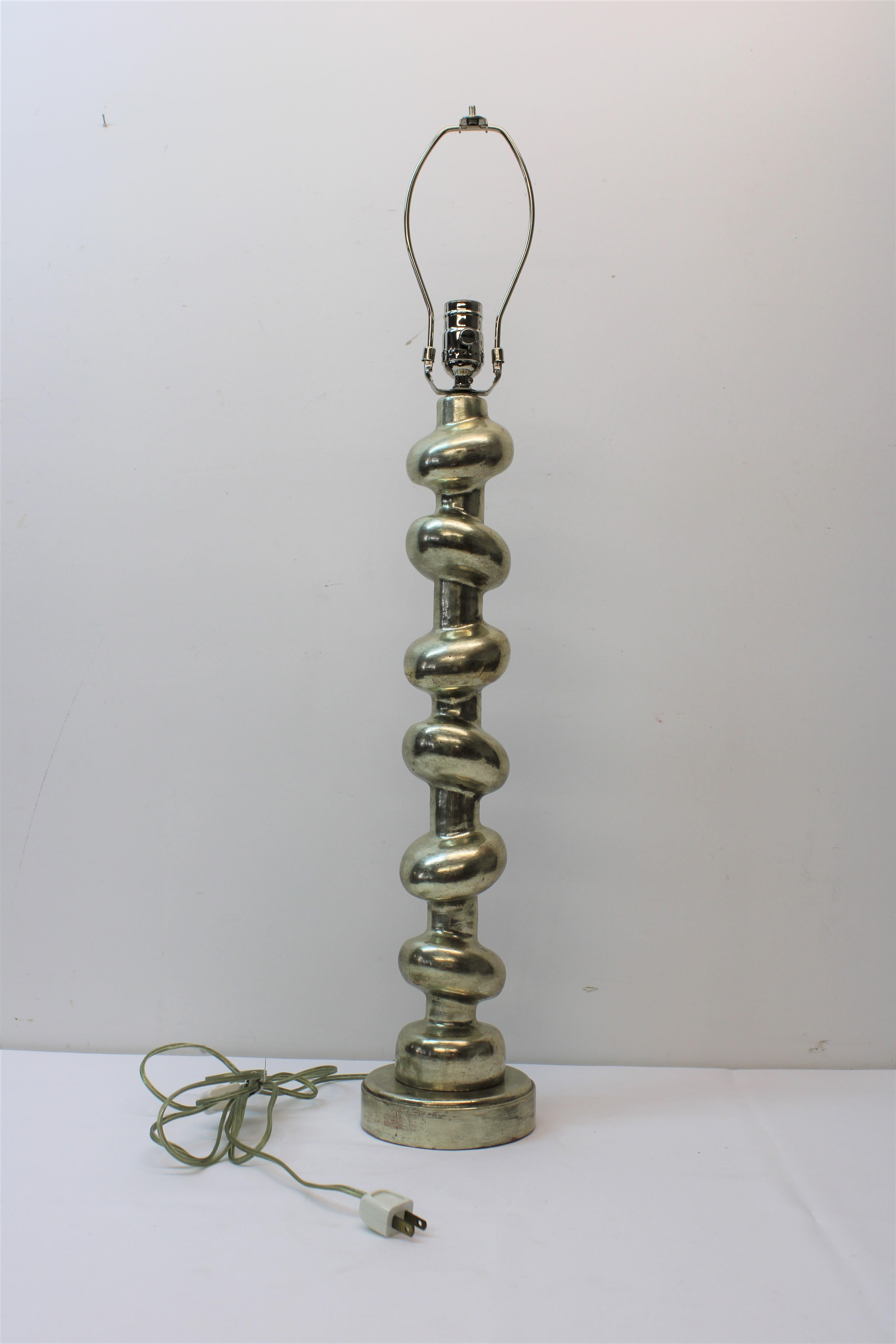20th Century Silver Painted Wood Table Lamp For Sale