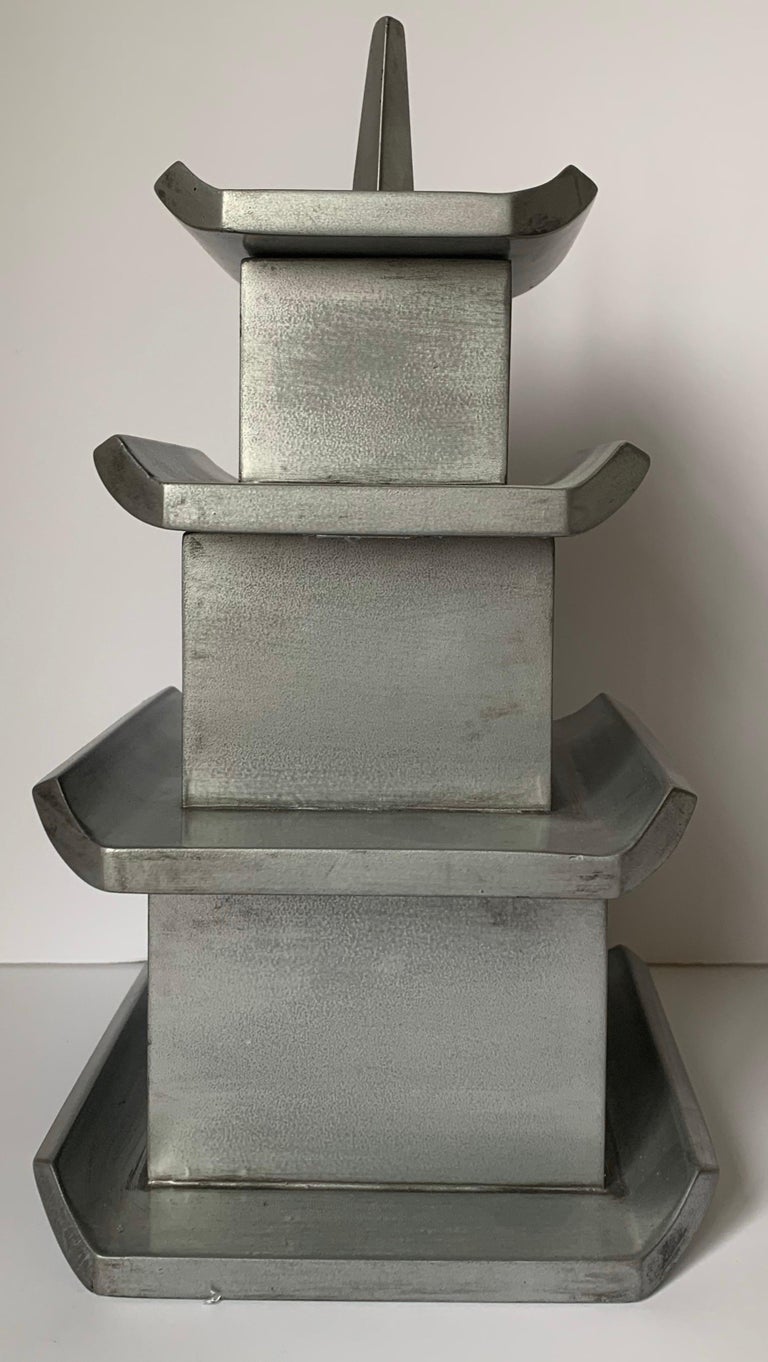 Silver Painted Wooden Pagoda Storage Box For Sale at 1stDibs silver