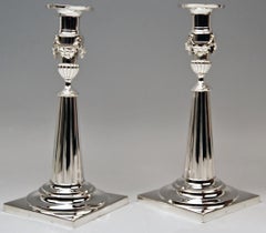 Silver Pair of Candlesticks Period of Classizism Augsburg Germany Haller