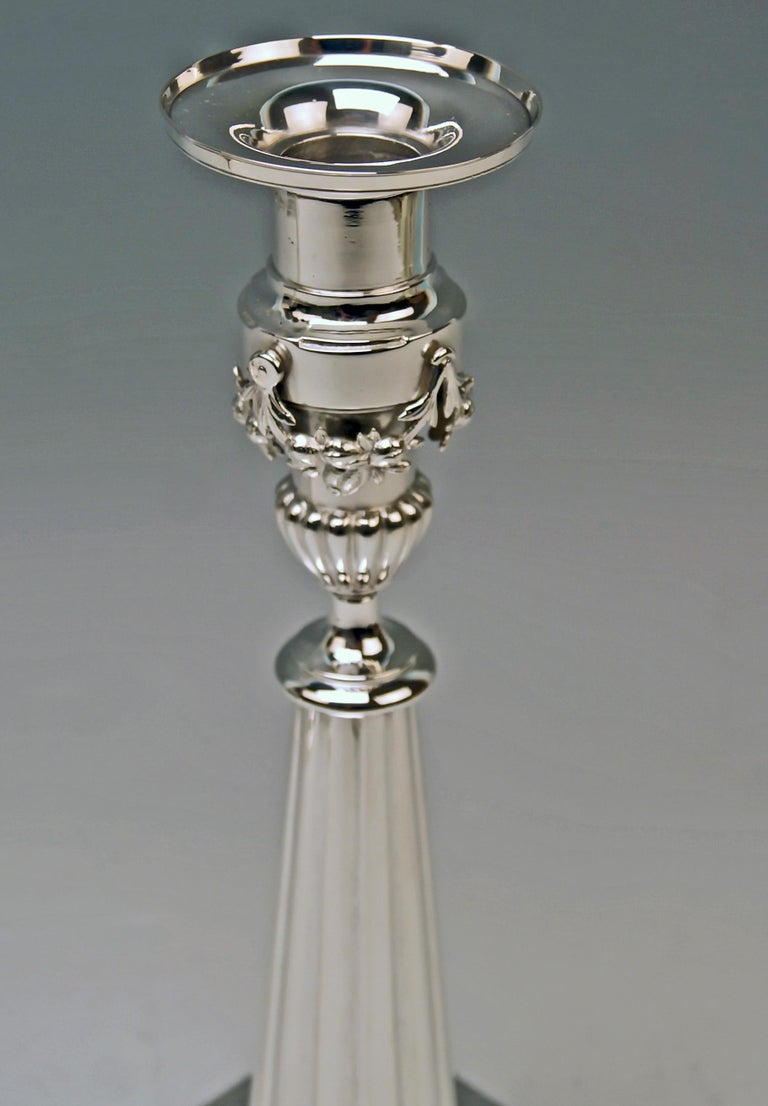 Silver Pair of Candlesticks Period of Classizism Augsburg Germany Haller In Excellent Condition For Sale In Vienna, AT