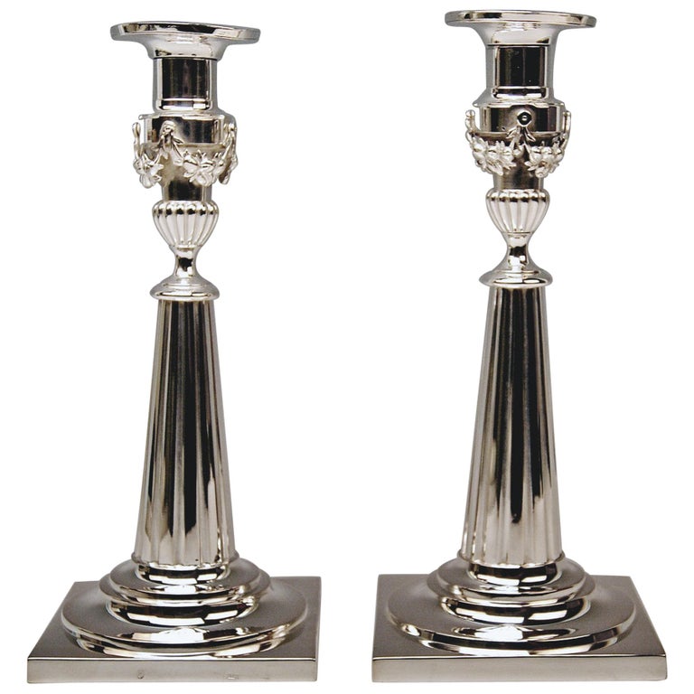 Silver Pair of Candlesticks Period of Classizism Augsburg Germany Haller For Sale