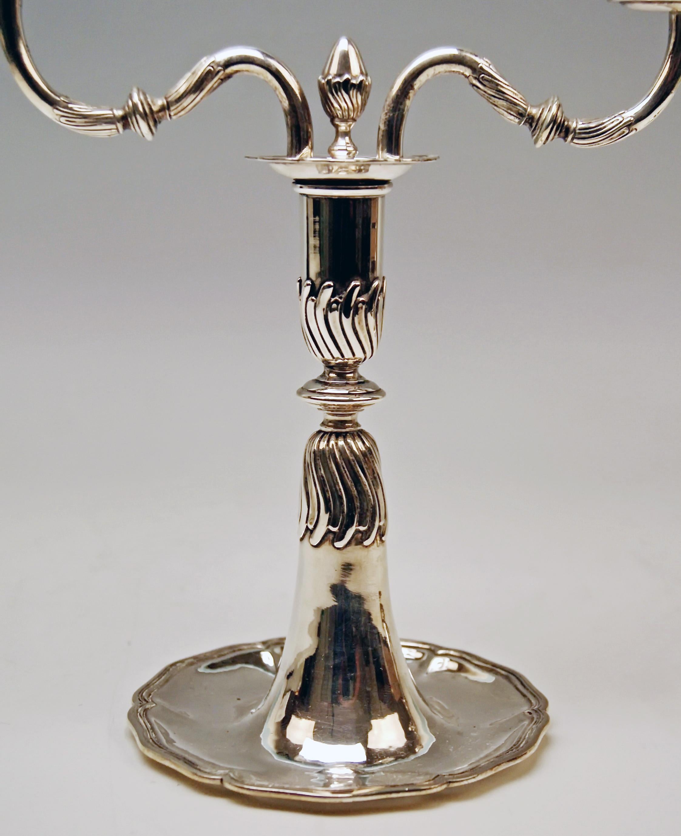 Silver Pair of Candlesticks, possibly Spain, made circa 1880  In Excellent Condition For Sale In Vienna, AT