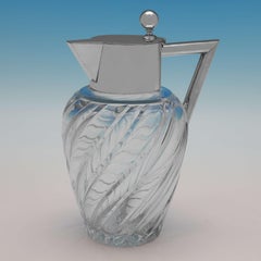 Stylish Antique German 800 Standard Silver Claret Jugs, C.1910, Swirled Glass