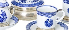 Silver - Pair of cups; saucer; milk jug and sugar bowl