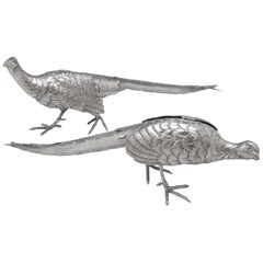 Antique German Silver Pair of Pheasants Made Circa 1900