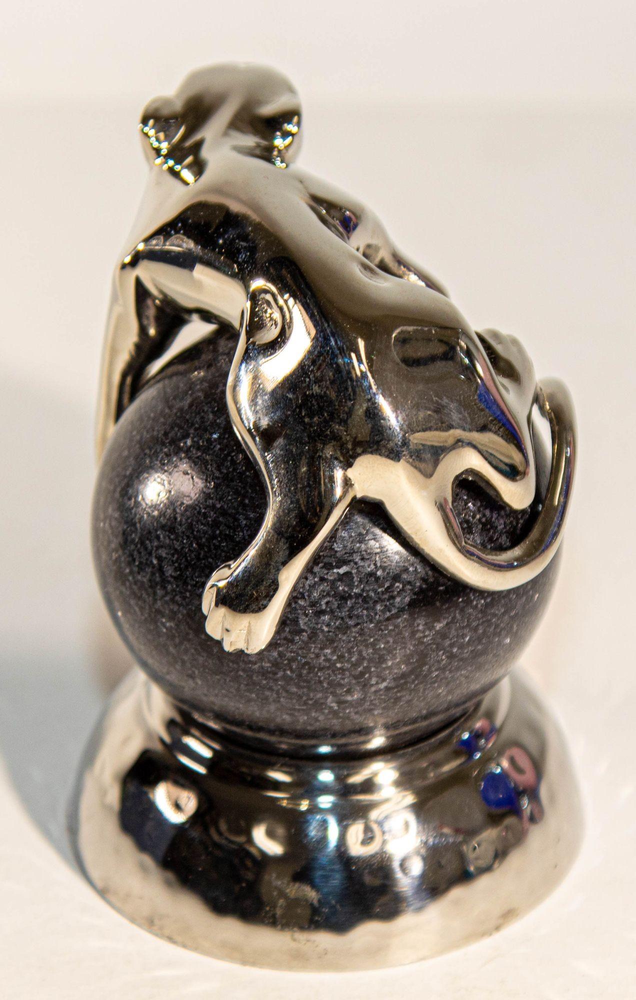 Silver Panther Paperweight on a Black Marble Ball by Mary Jurek Design For Sale 2