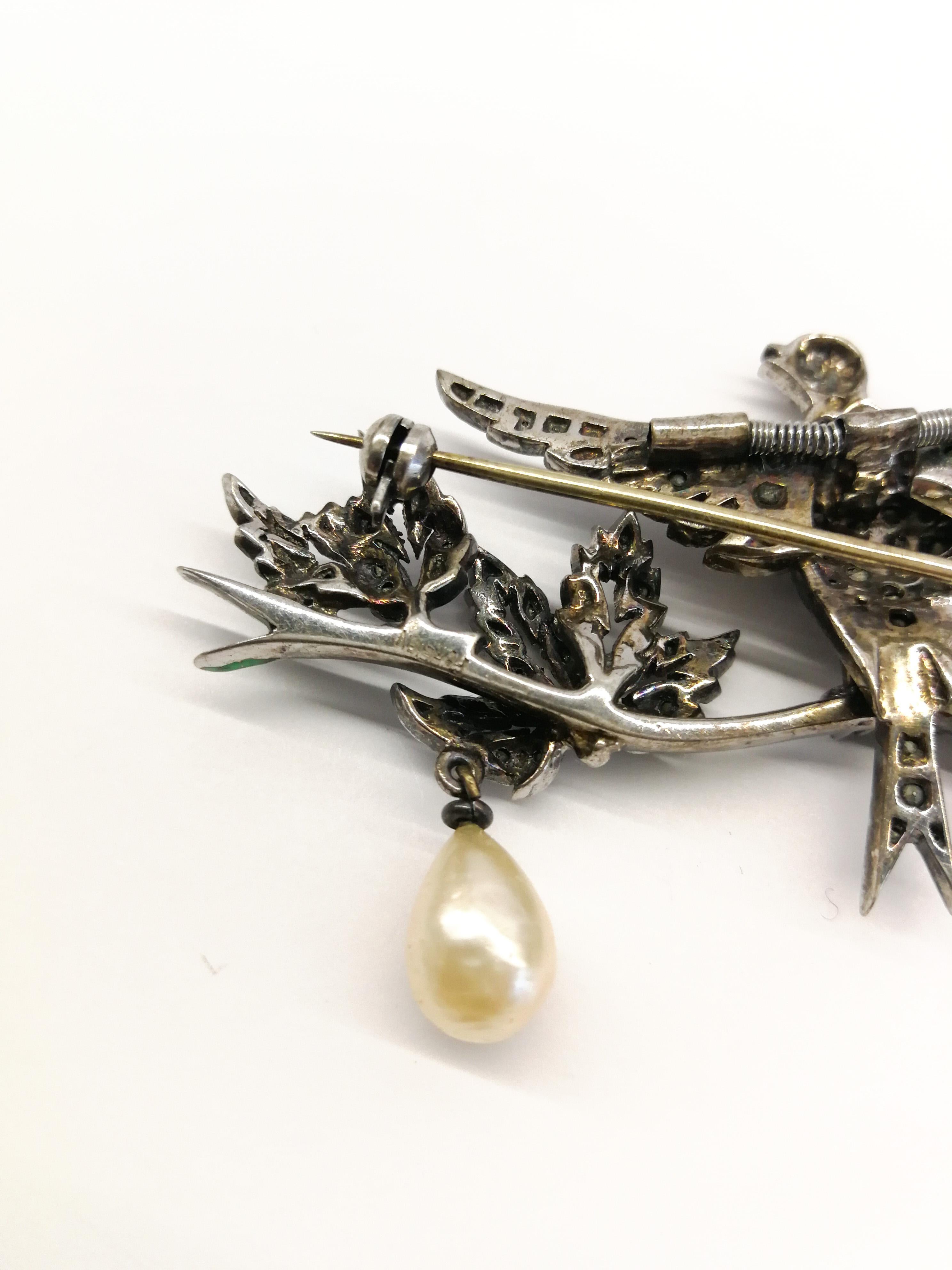 Silver, paste, enamel and paste pearl 'en tremblant' bird brooch, C. Dior, 1958 In Good Condition In Greyabbey, County Down