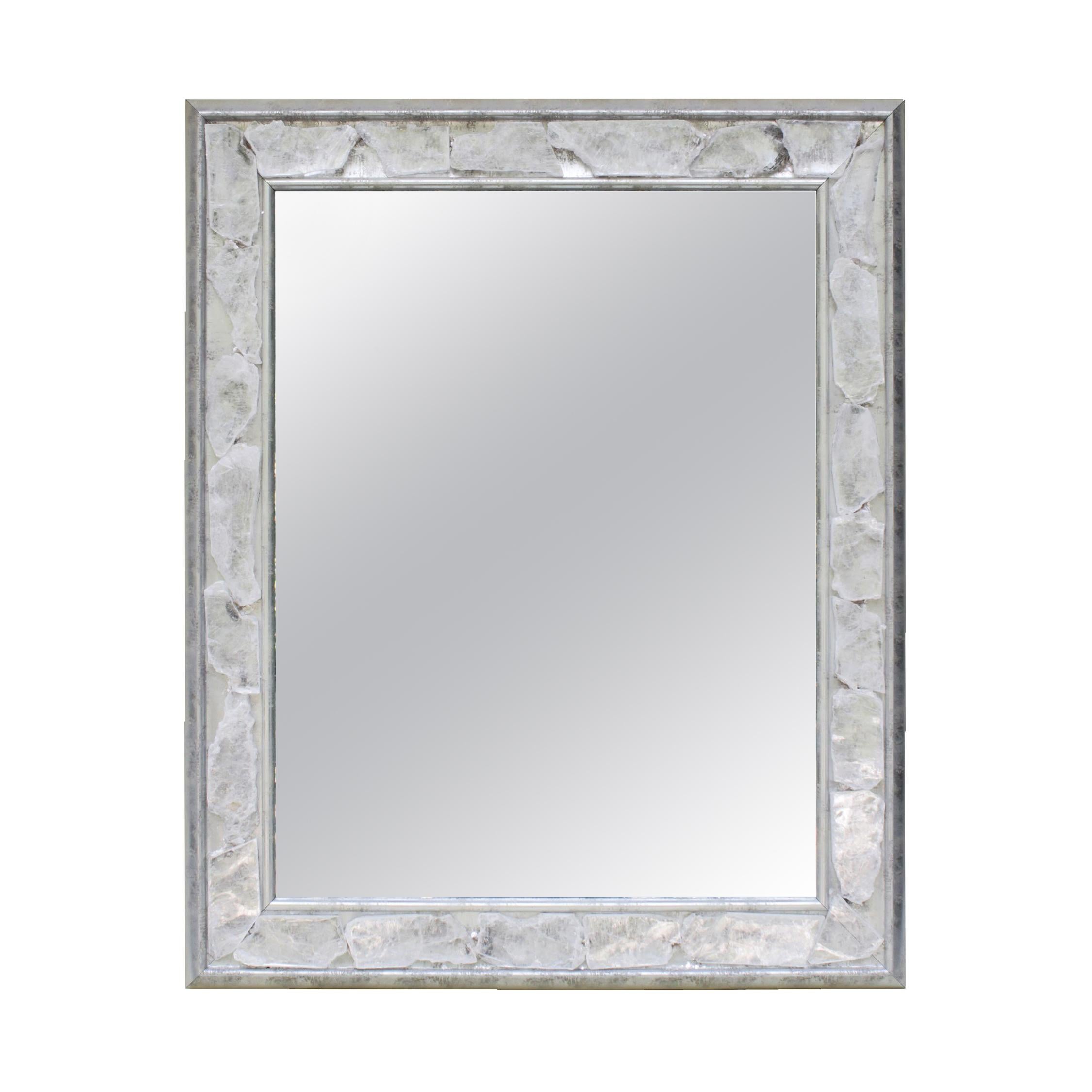 Silver Patina Wall Mirror Decorated with Calcite Slices