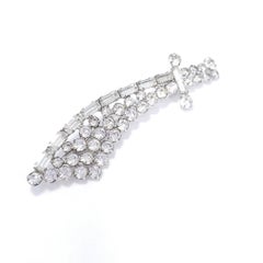 Silver Pave Crystal Saber Pin Brooch, Vintage Mid 1900s