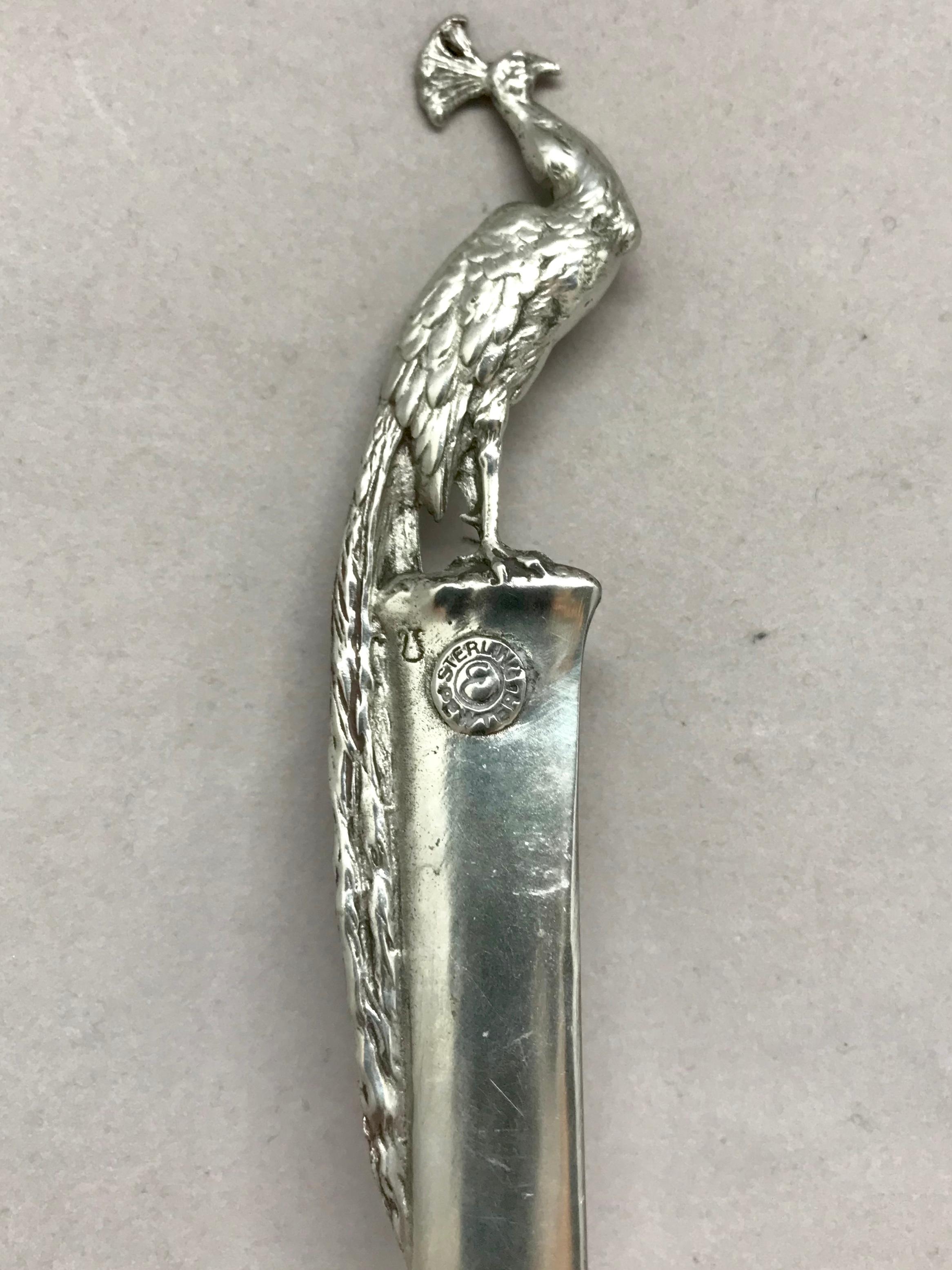 Silvered Silver Peacock Letter Opener
