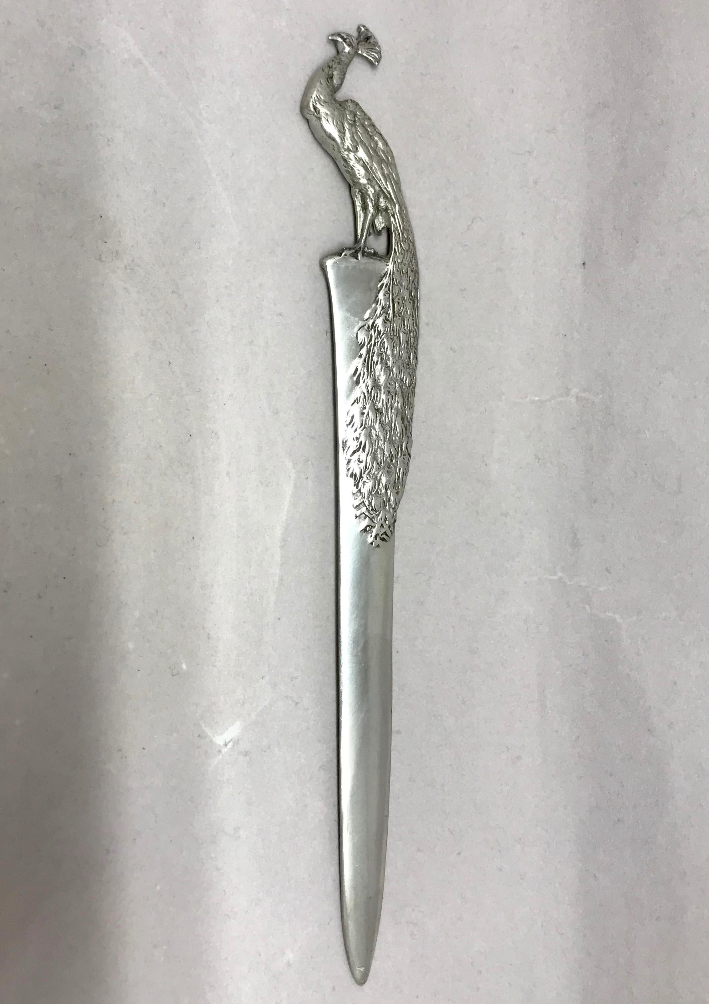 Silver Peacock Letter Opener In Good Condition In New York, NY