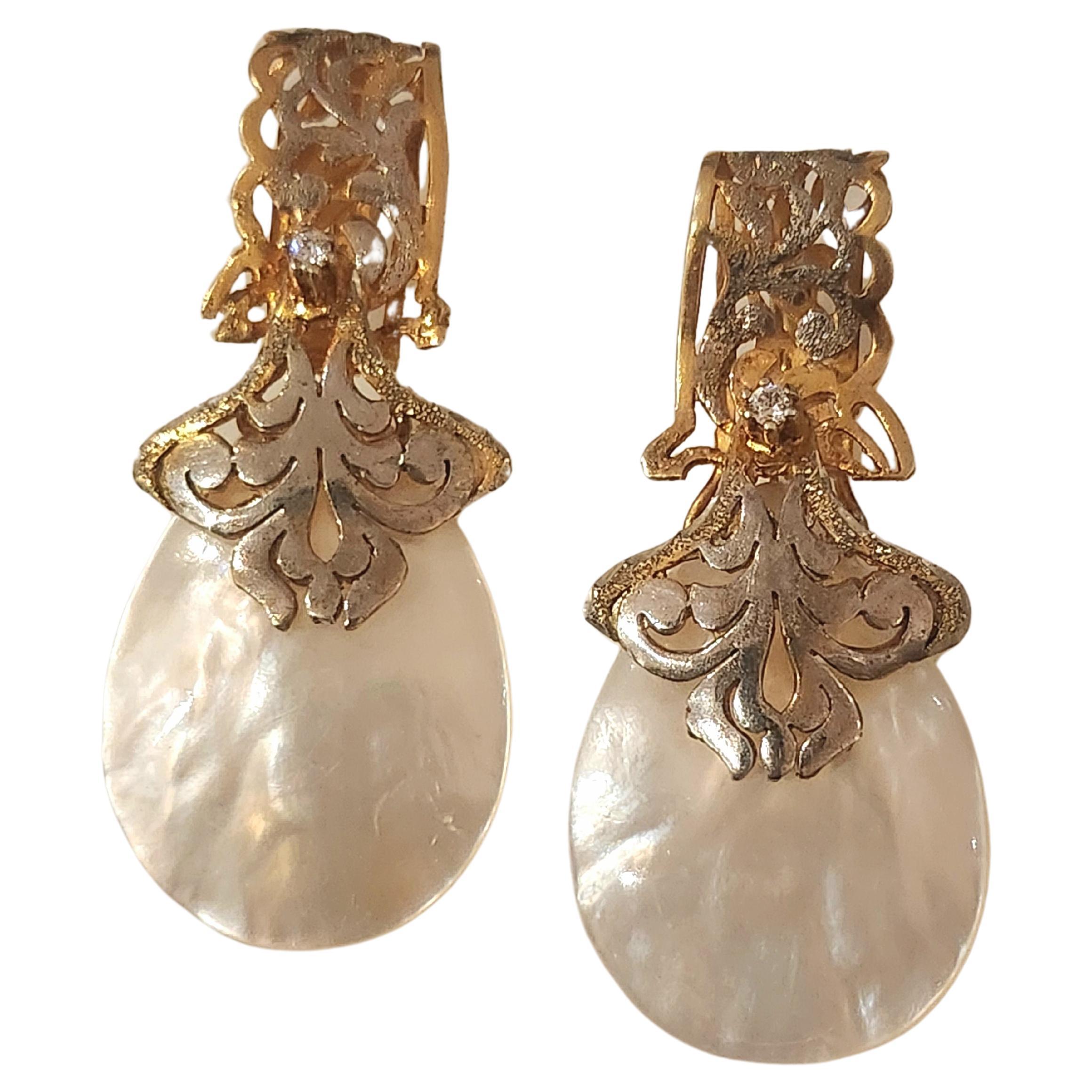 Silver Pearl Gold Plated Earrings For Sale