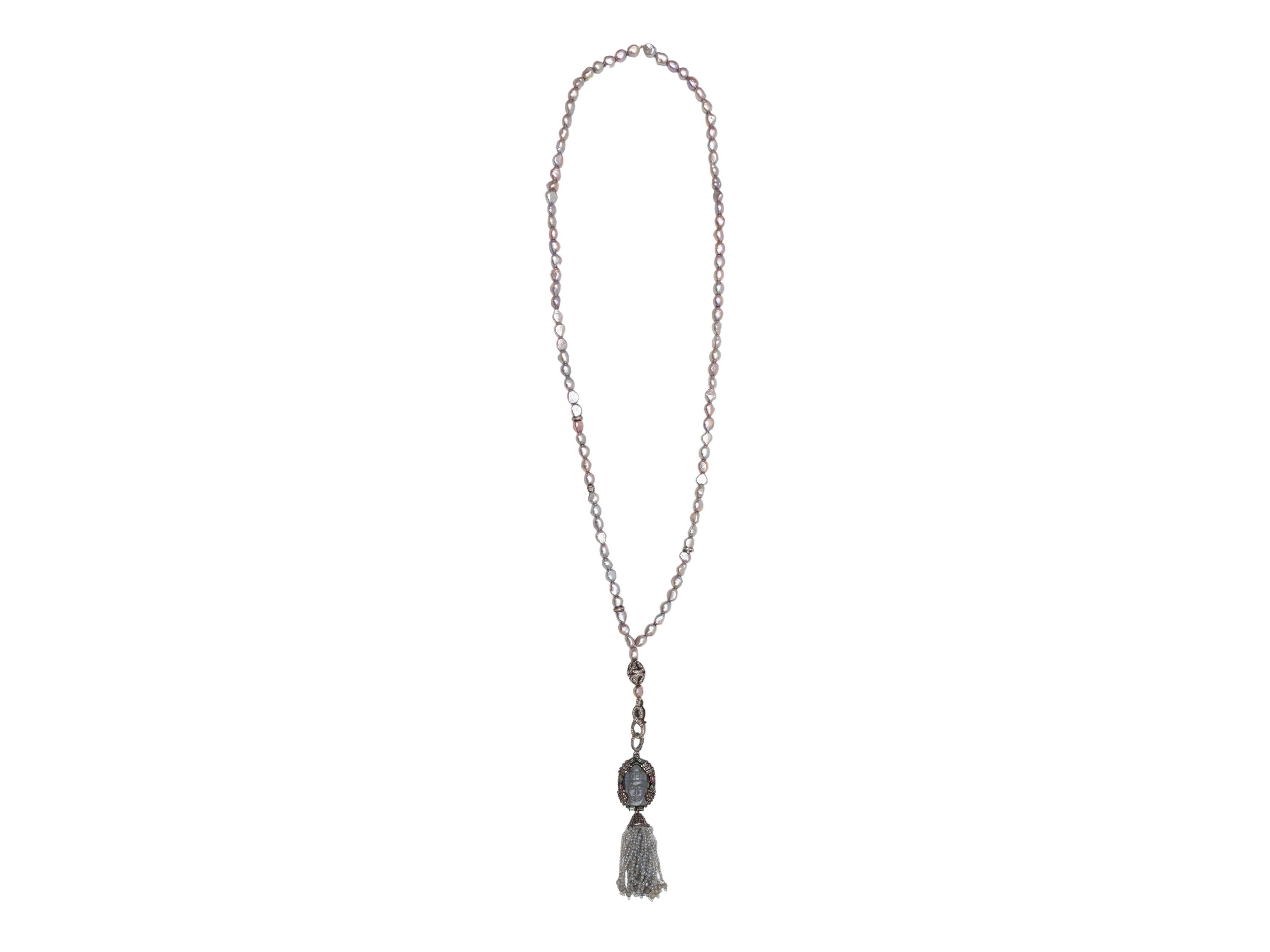 Silber, Perle und Labradorit Quastenhalskette (Rohschliff) im Angebot
