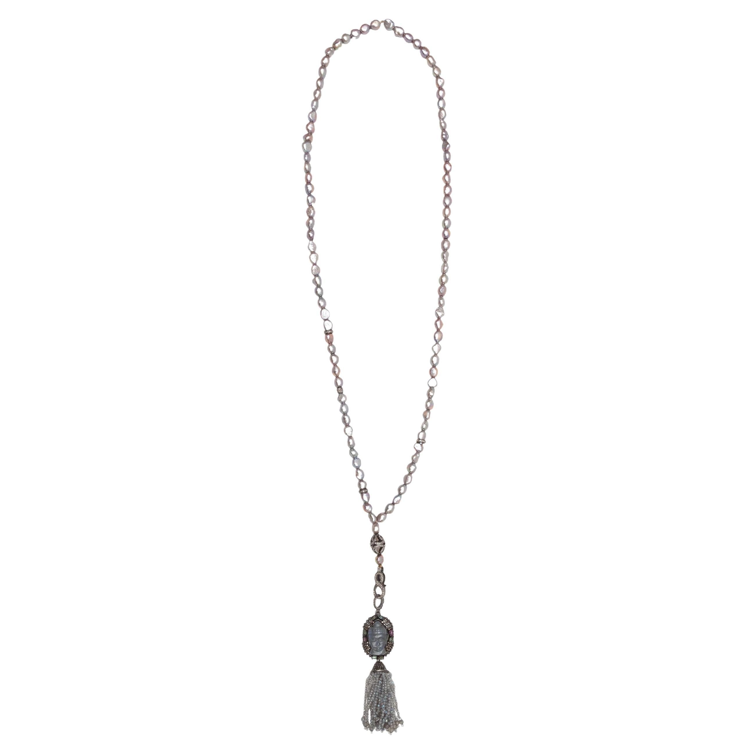 Silber, Perle und Labradorit Quastenhalskette im Angebot