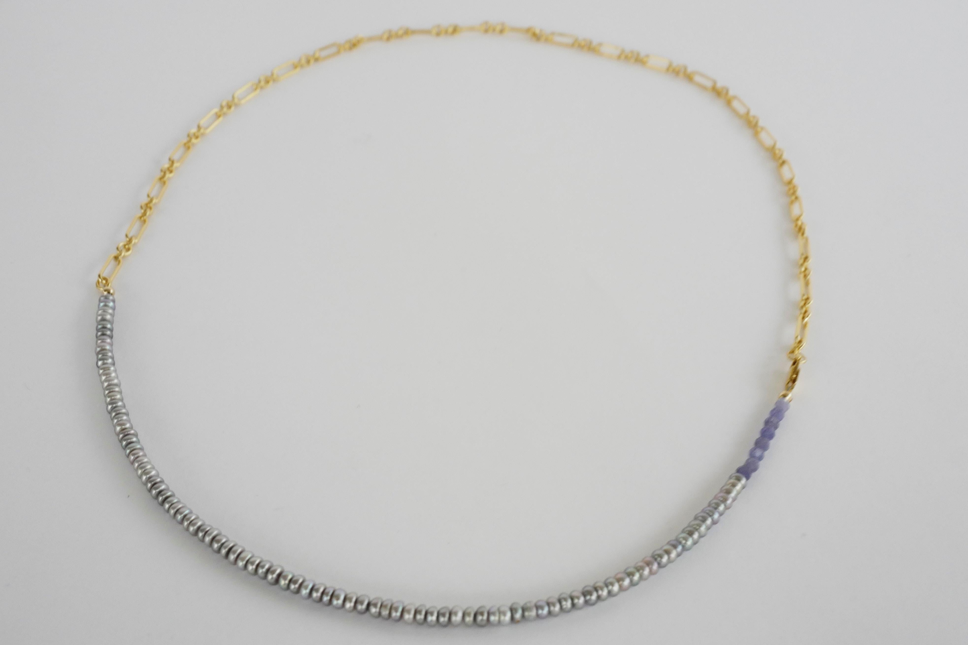 Tanzanite Silver Pearl Beaded Choker Gold Filled Chain Necklace J Dauphin In New Condition In Los Angeles, CA