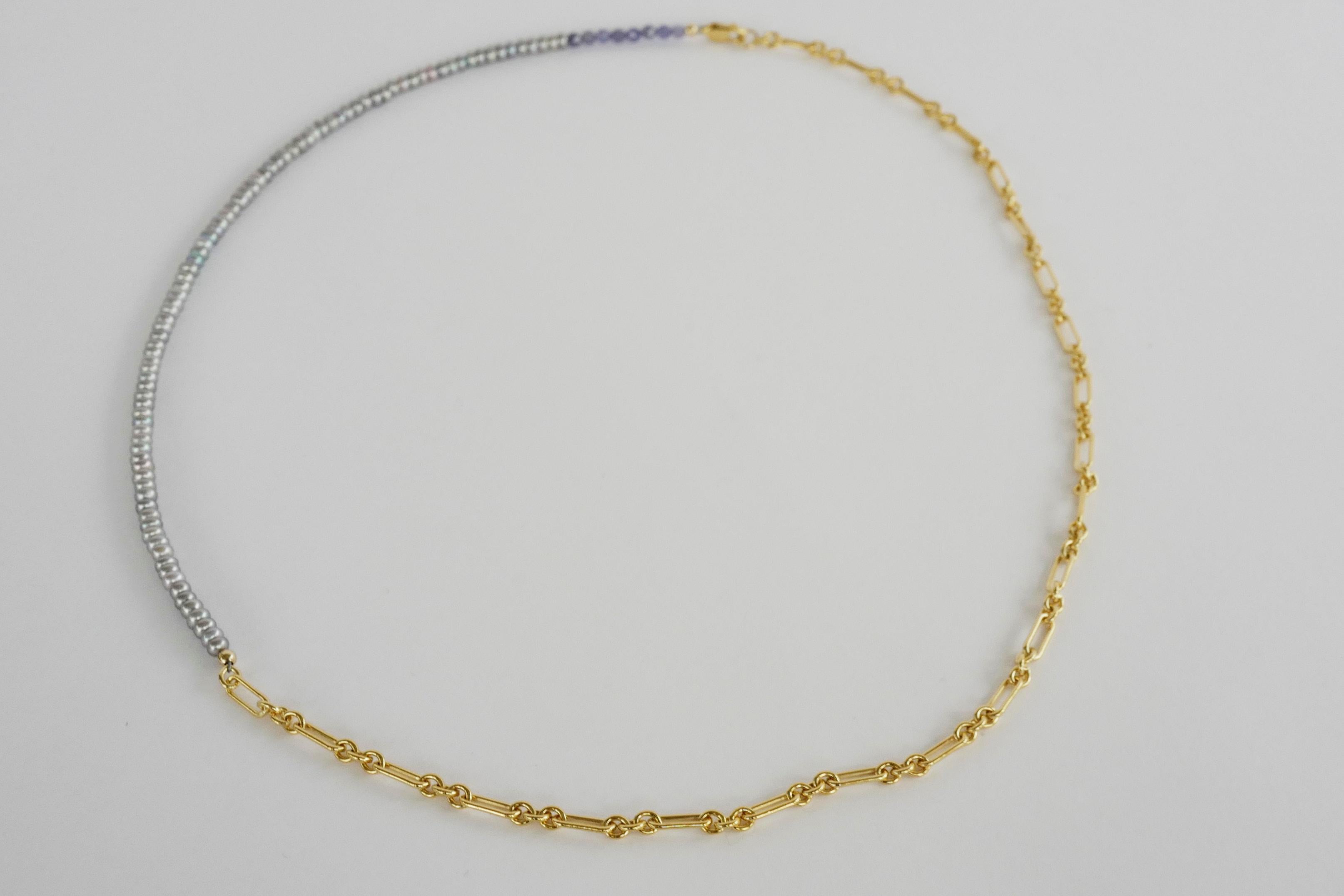 Women's Tanzanite Silver Pearl Beaded Choker Gold Filled Chain Necklace J Dauphin