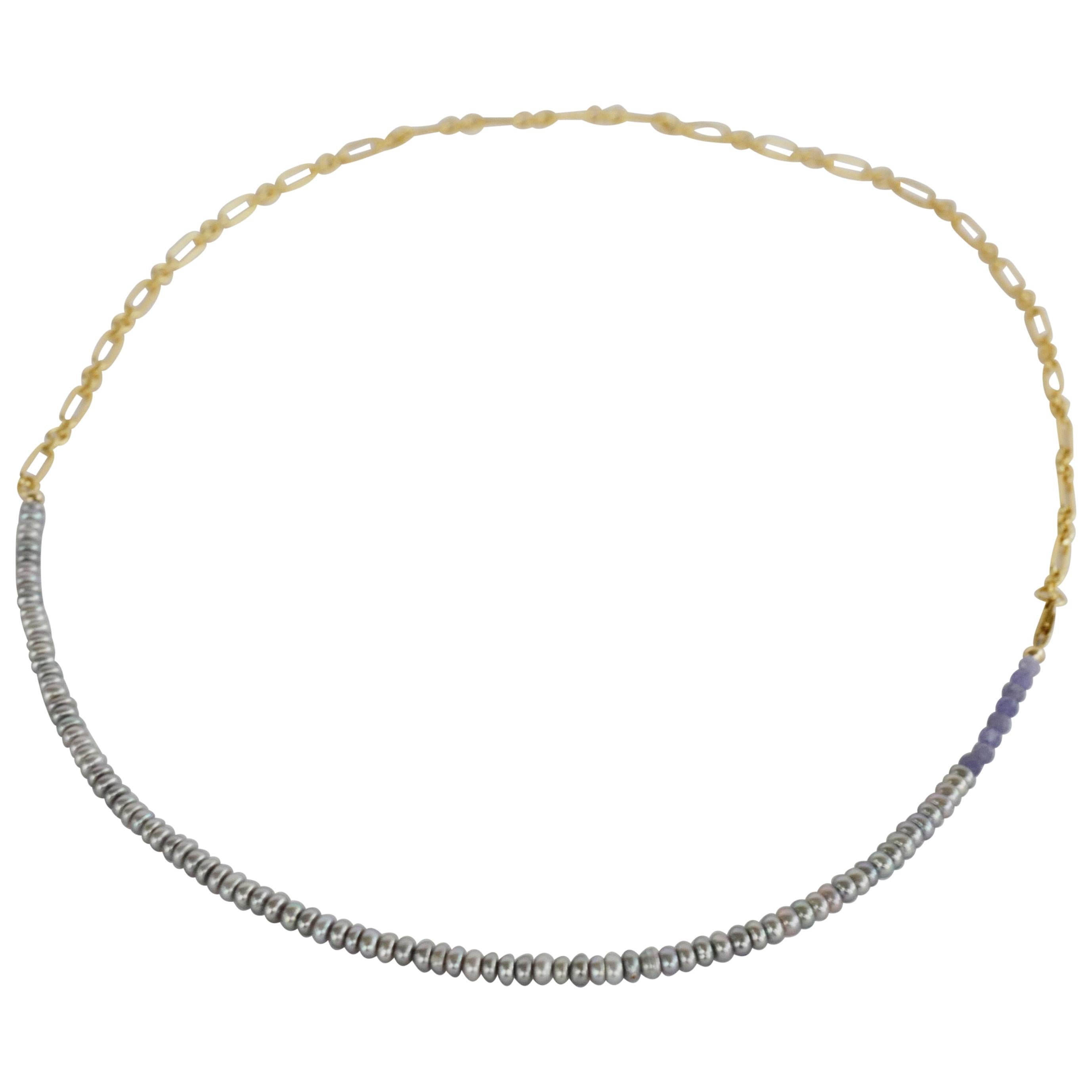 Tanzanite Silver Pearl Beaded Choker Gold Filled Chain Necklace J Dauphin