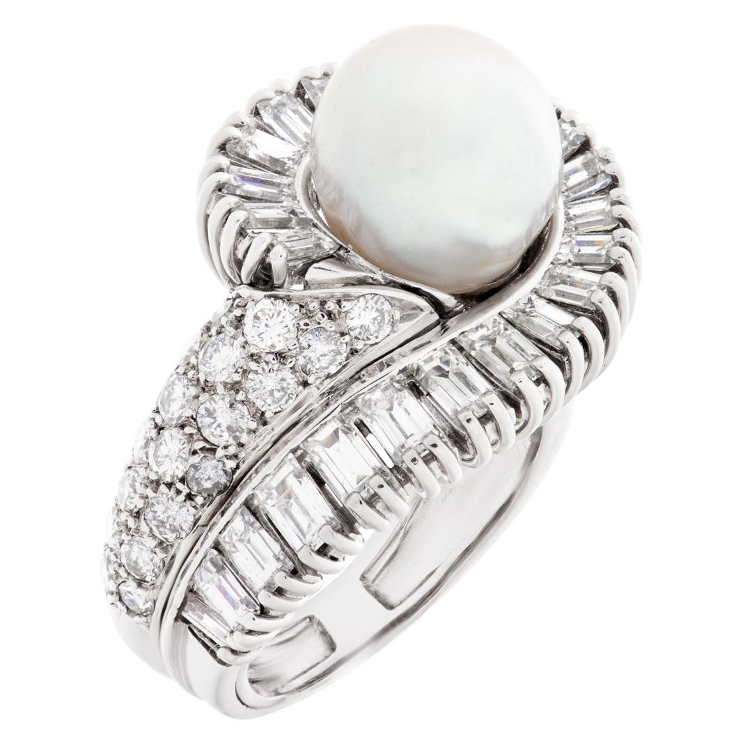 Silberner Perlenring aus Platin, 2,00 Karat in runden und Baguette-Diamanten gefasst im Zustand „Hervorragend“ im Angebot in Surfside, FL