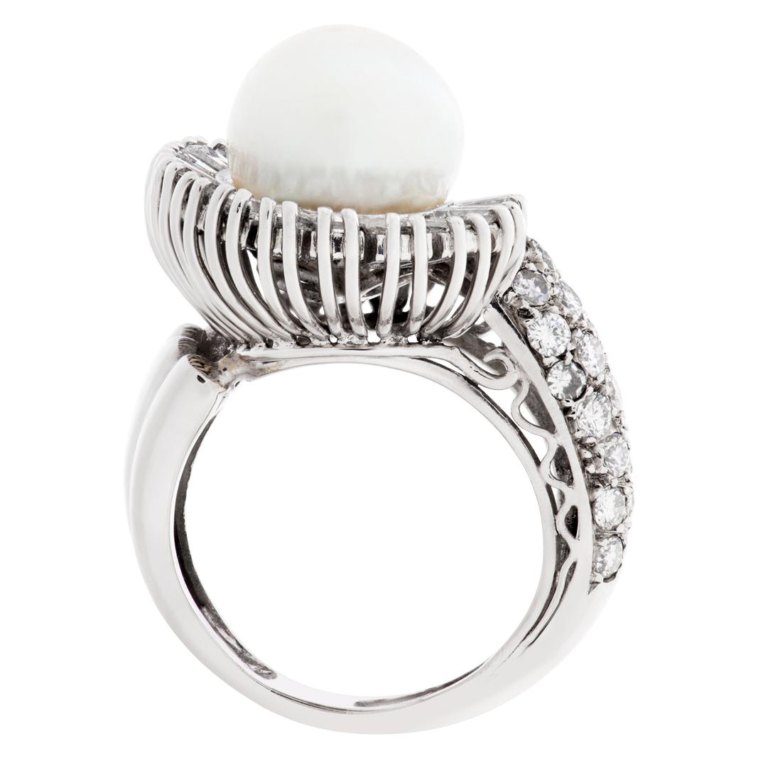 Silberner Perlenring aus Platin, 2,00 Karat in runden und Baguette-Diamanten gefasst Damen im Angebot